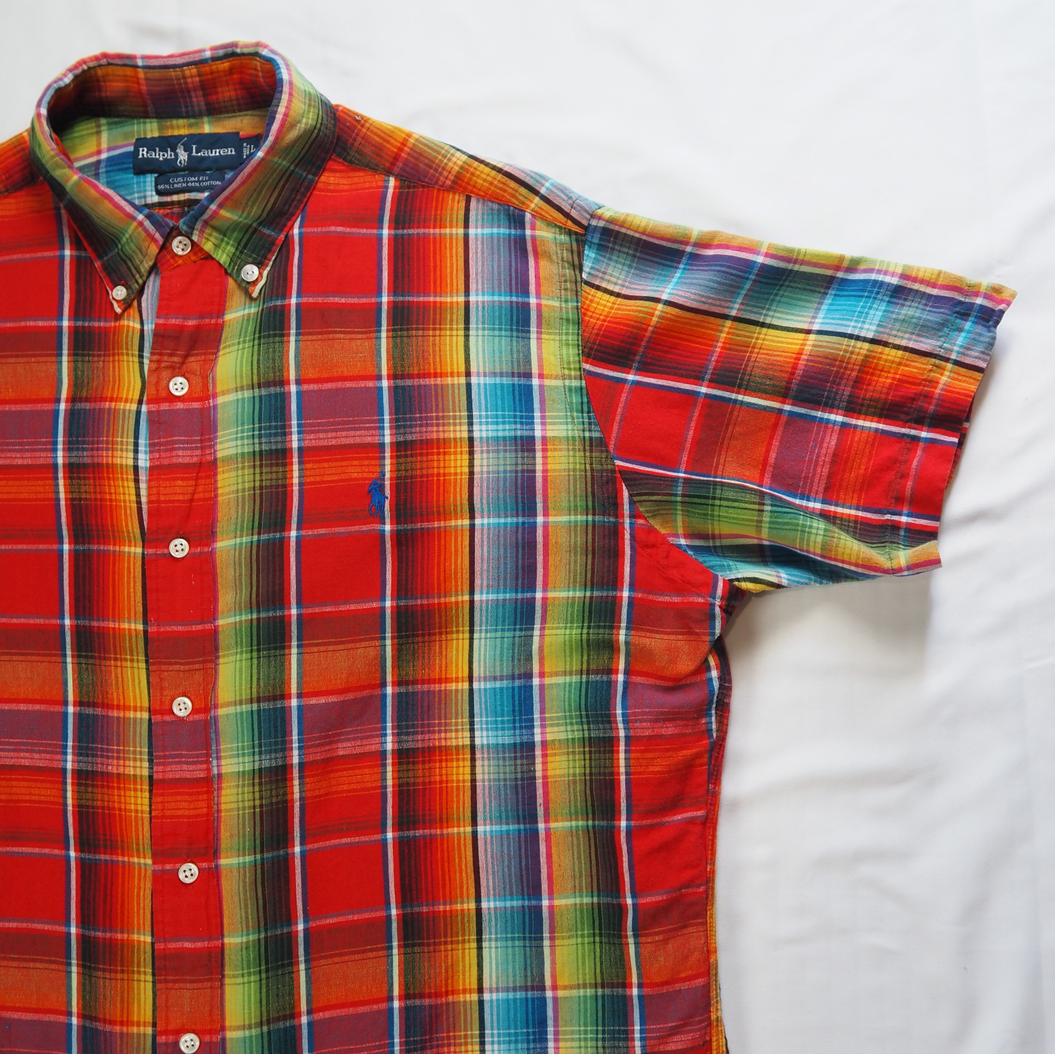 90's Ralph Lauren リネンコットンシャツ 半袖 Lサイズ の画像 6