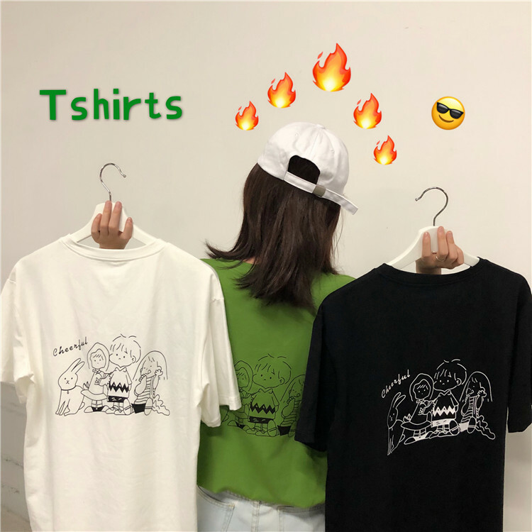バックイラストデザインtシャツ カットソー フェミニン トップス ナチュラル レトロ 大人可愛い フェミニン トレンド 春夏 韓国ファッション Thicc