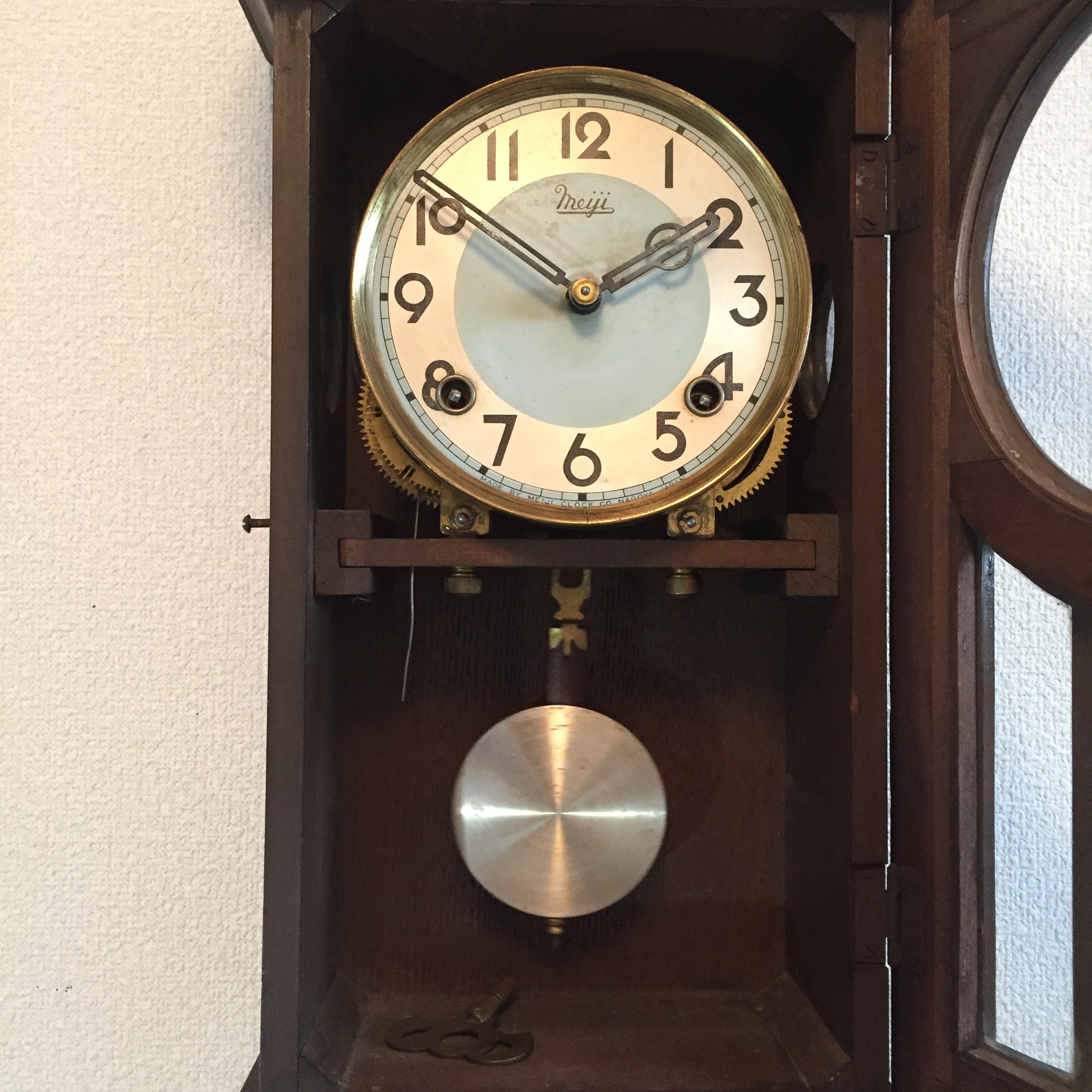 昭和初期 明治時計製 宮型スリゲル機械式掛時計 オーバーホール済 稼働品 | 路地裏の骨董カフェShop