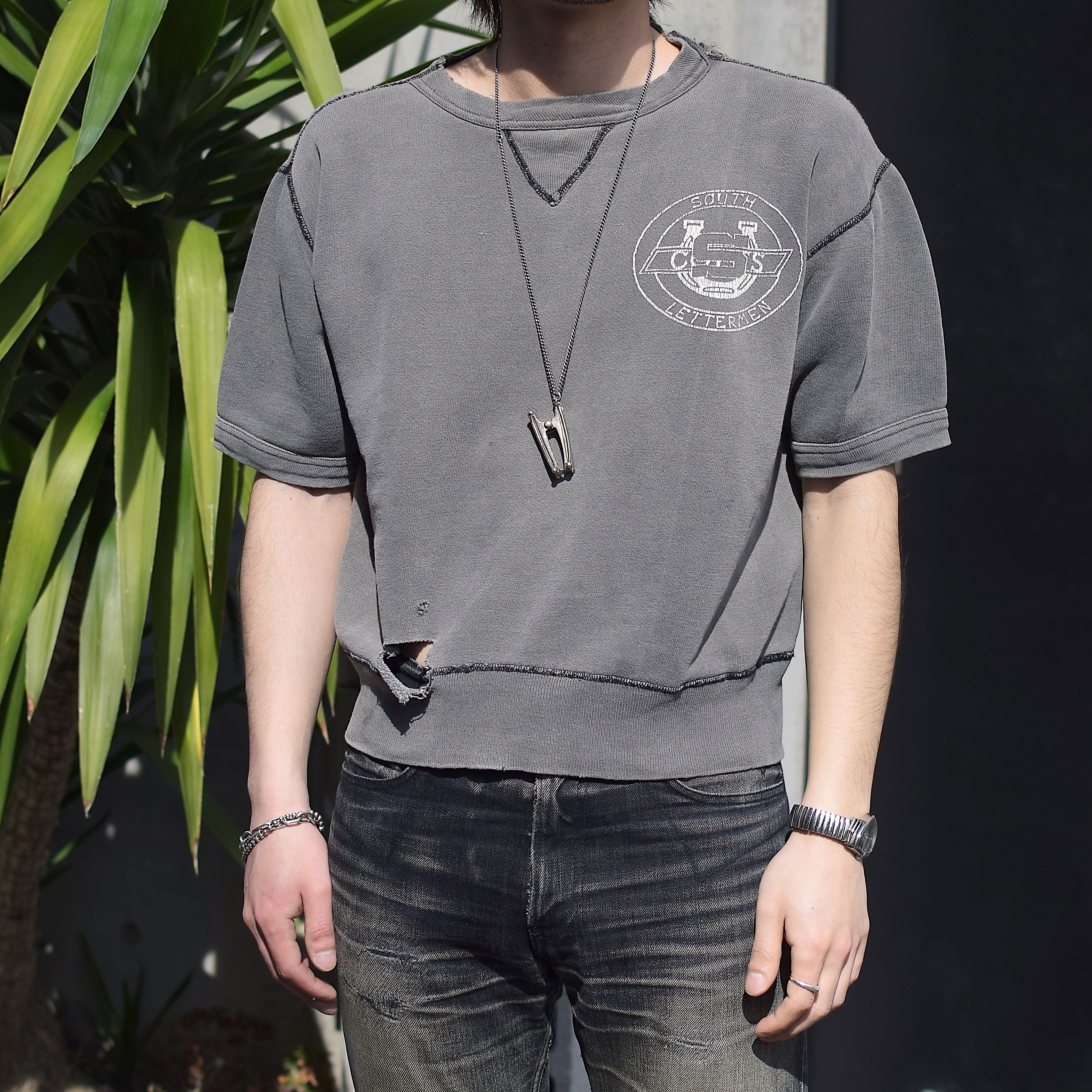 Vintage 60's "SOUTH LETTERMEN" Grunge Short Sleeve Sweat の画像 3