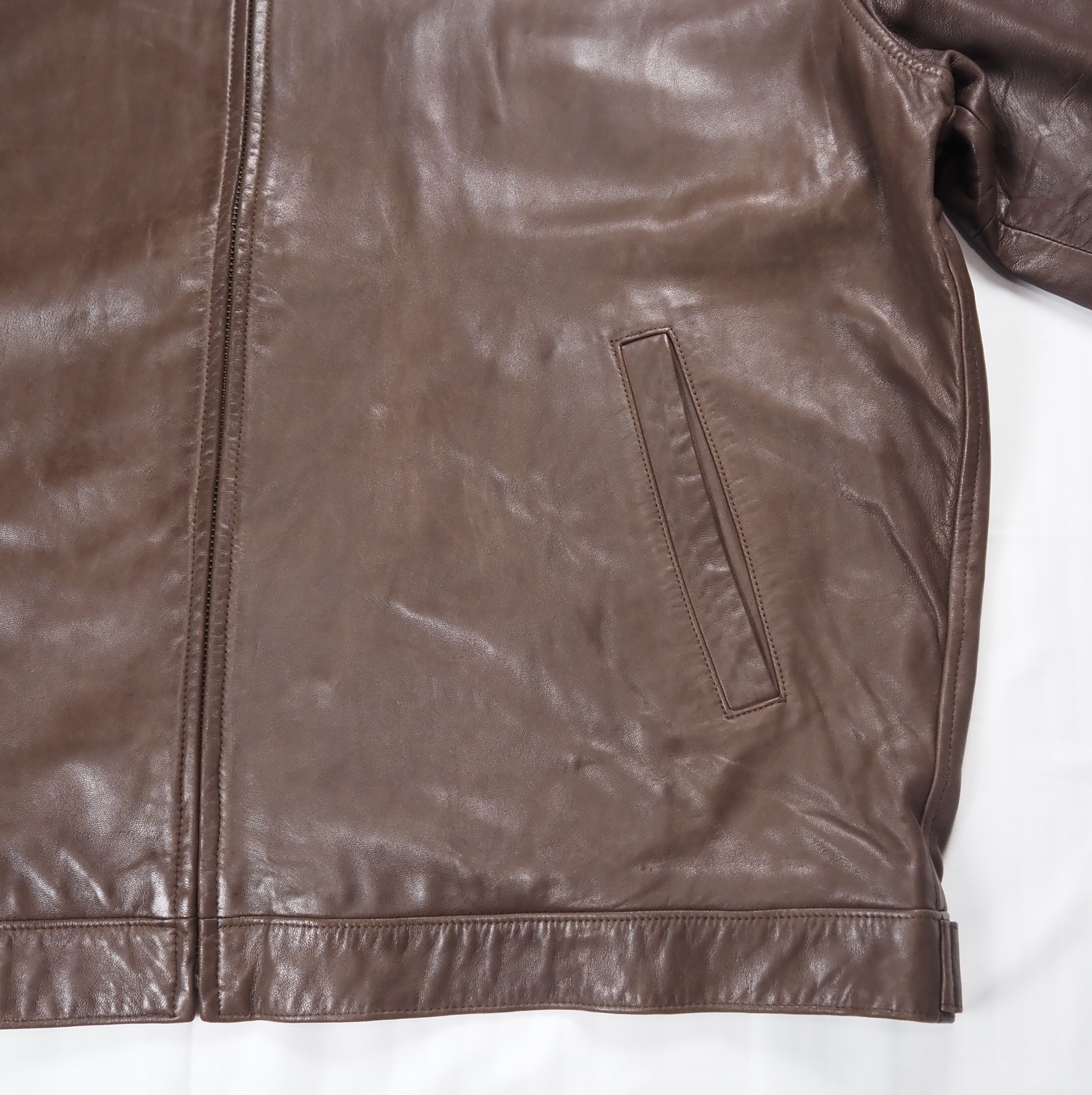 【9/23 20:00入荷】90's Ralph Lauren ラムレザージャケット XXL ブラウン の画像 6