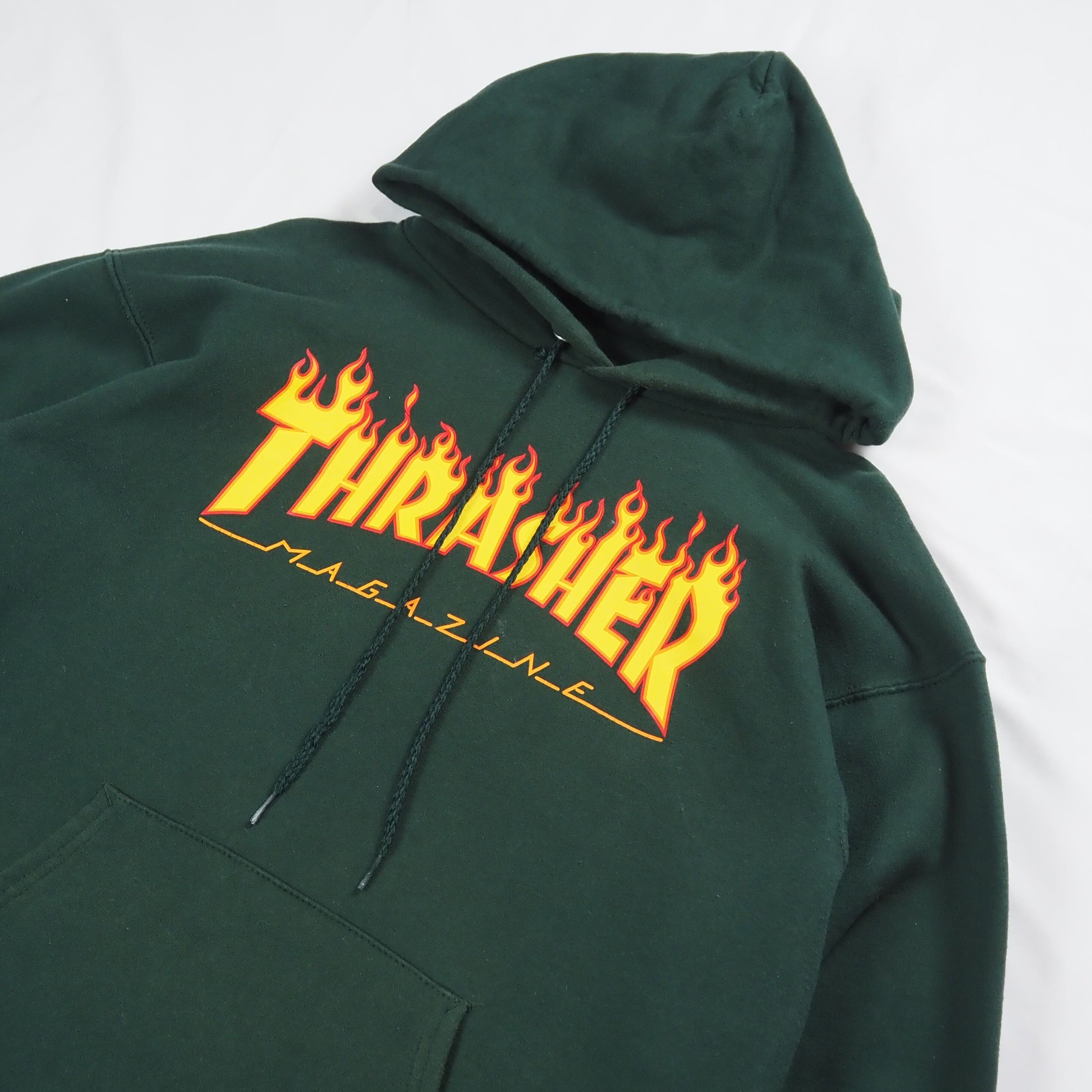 00's Thrasher フーディ フレイムロゴ グリーン Sサイズ の画像 2