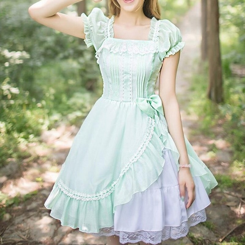 M0314 ロリータ ワンピース 夏 ロリィタ フレア フリル 清楚 かわいい Magicspice