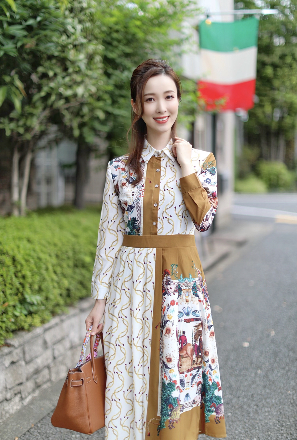 ホース柄スカーフプリント ブラウスワンピース Montresor