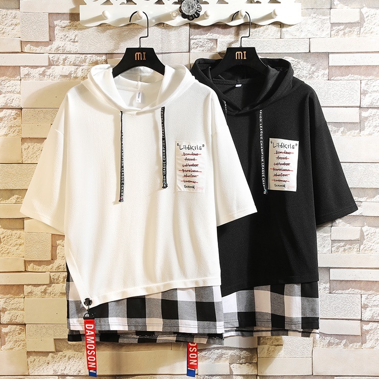 フード付半袖tシャツ フェイクレイヤードチェック Hoodigan 派手めパーカー専門ショップ フード付半袖tシャツ フェイクレイヤードチェック Hoodigan 派手めパーカー専門ショップ