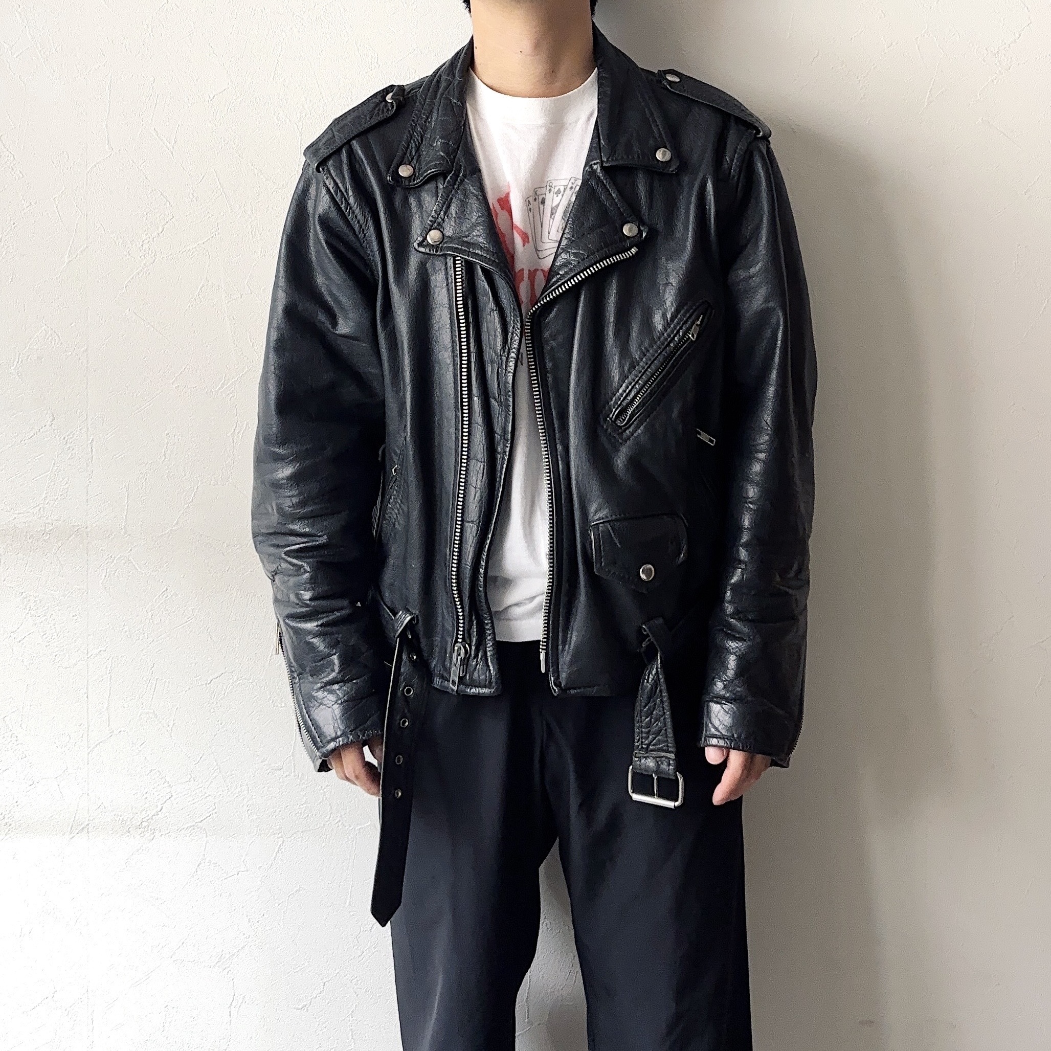 Vintage 80's【FIRST Genuine Leather】Double Riders Jacket の画像 3