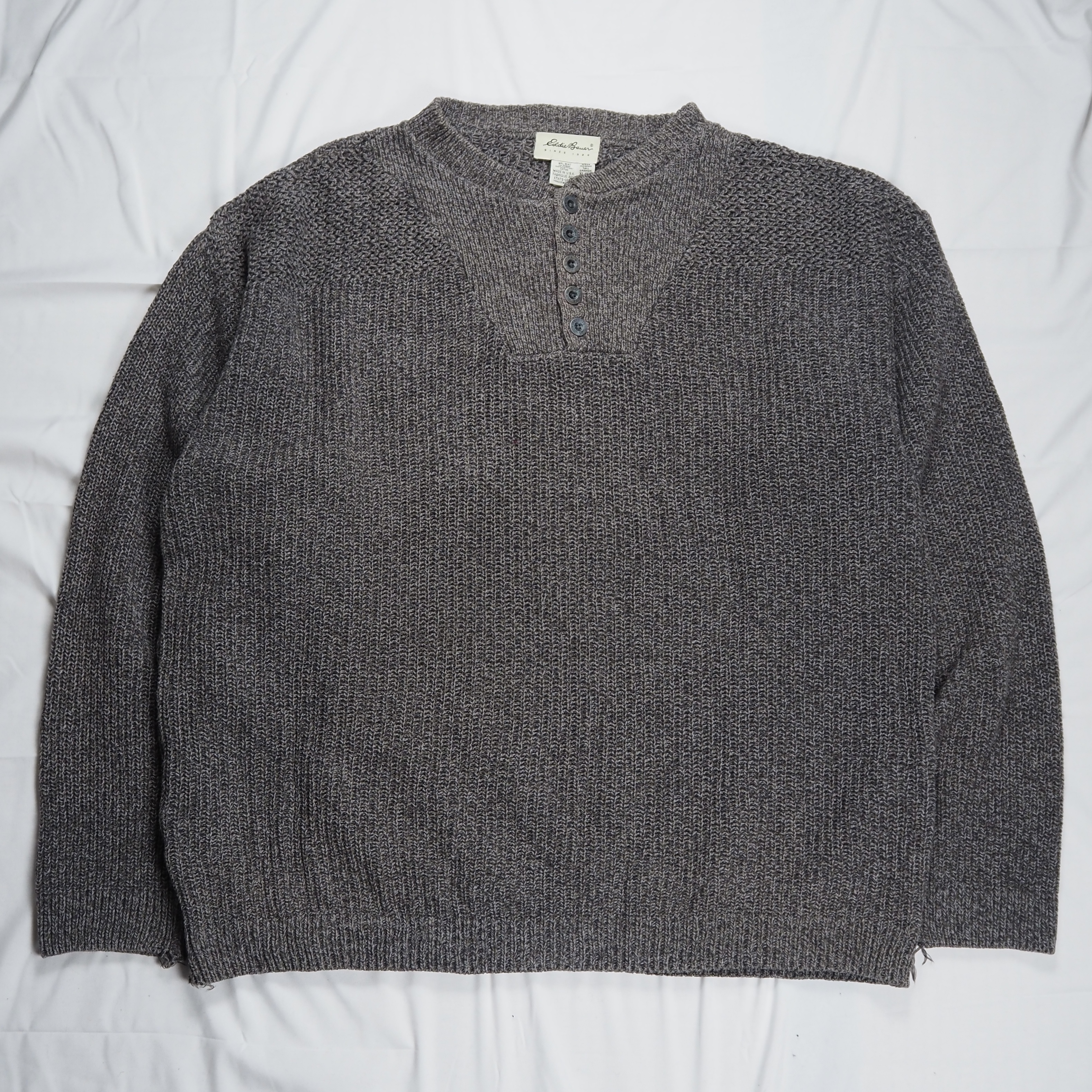 90’s Eddie Bauer コットンニット ジープセーター XL グレー アメリカ製