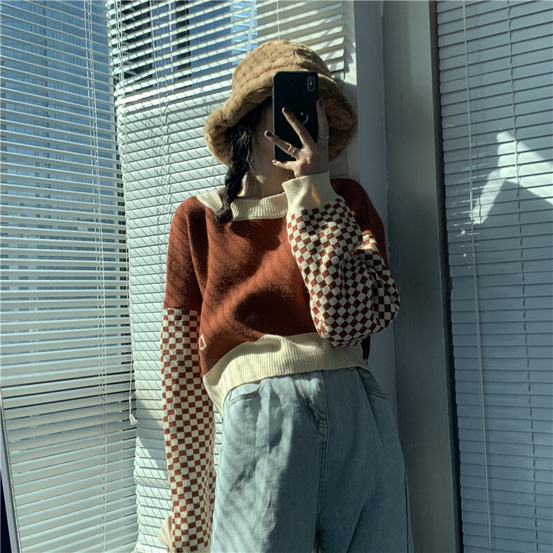トップス ニット 個性的 市松模様 2カラー カジュアル 韓国ファッション 蛍色 292 Sweetly トップス ニット 個性的 市松模様 2カラー カジュアル 韓国ファッション 蛍色 292 Sweetly
