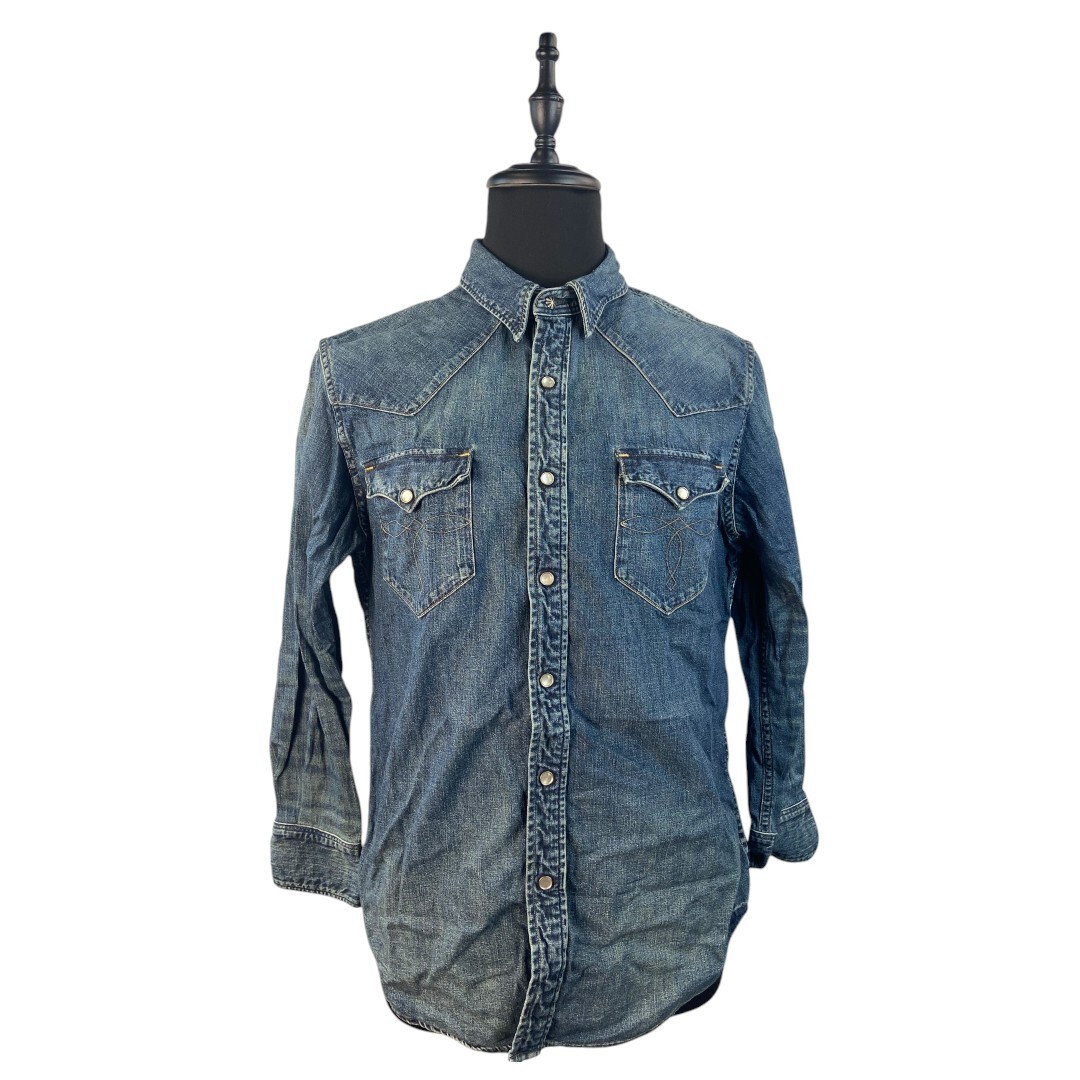 【RRL】ダブルアールエル ラルフローレン メダリオンステッチ デニムシャツ L