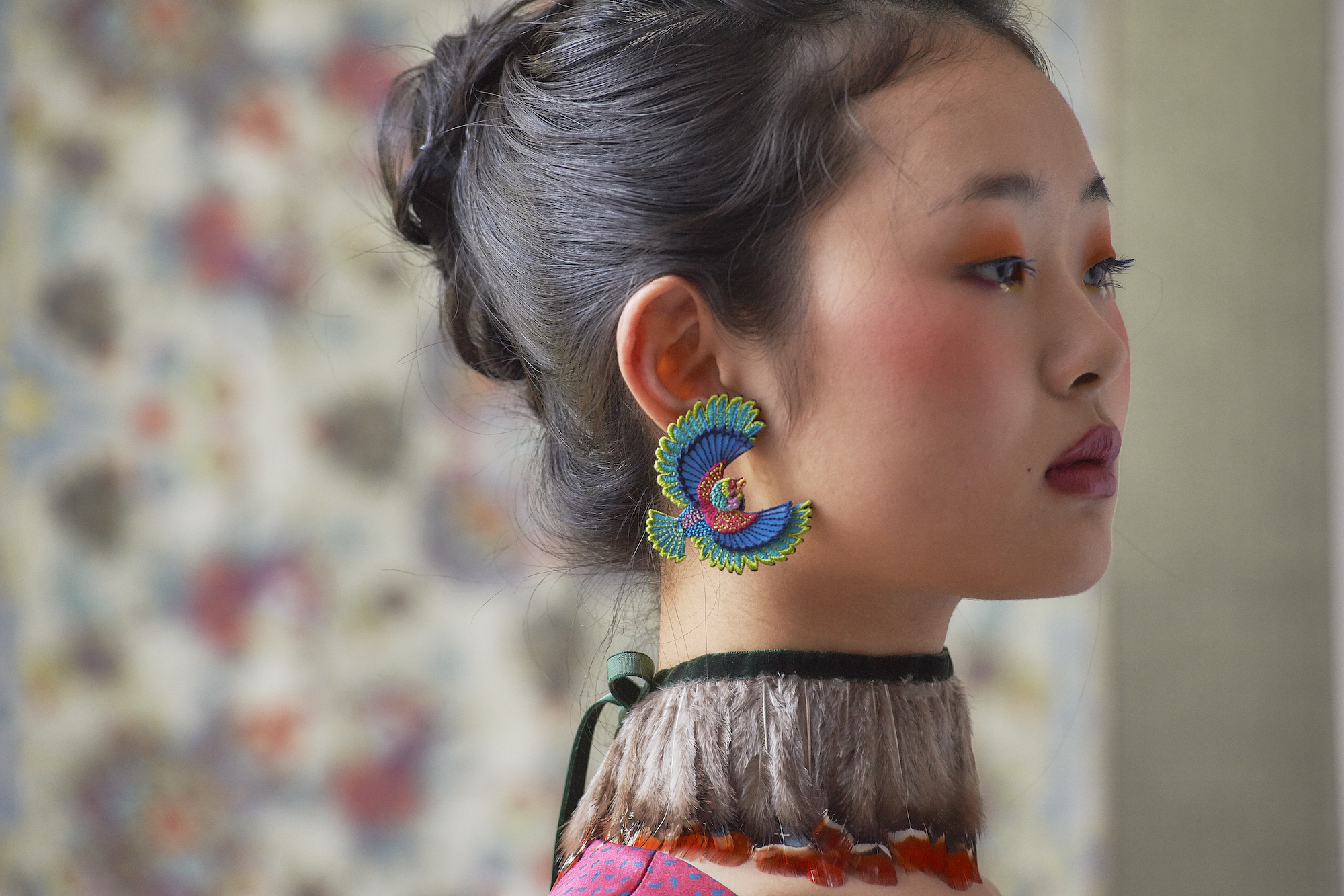 Arro 刺繍 片耳ピアス イヤリング イヤークリップ Flying Bird Green Arro Arro 刺繍 片耳ピアス イヤリング イヤークリップ Flying Bird Green Arro