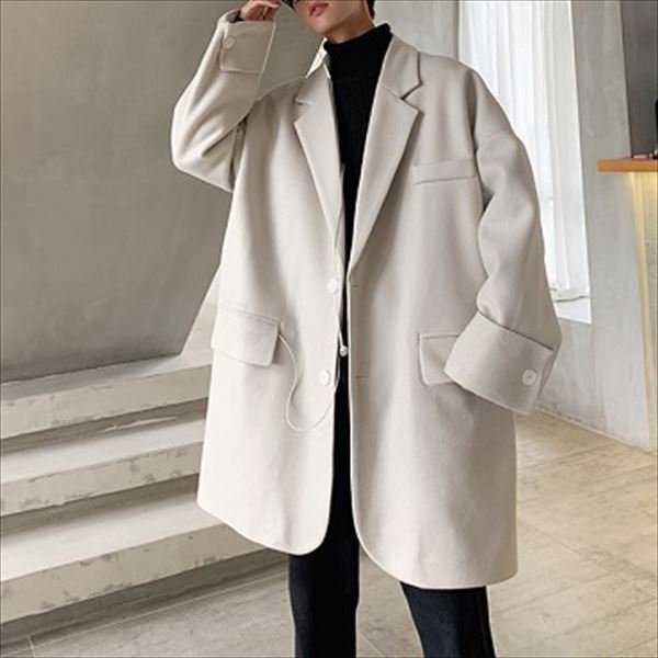 全3色メンズシンプルロングコート無地アウター あぱれる泥棒