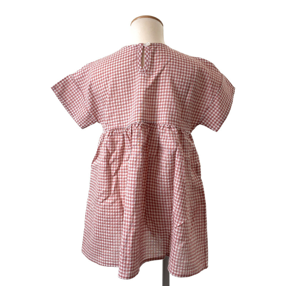 Gingham ギンガムチェック ワンピース サーモンピンク Angel Order お洒落で可愛い韓国子供服の通販ショップ