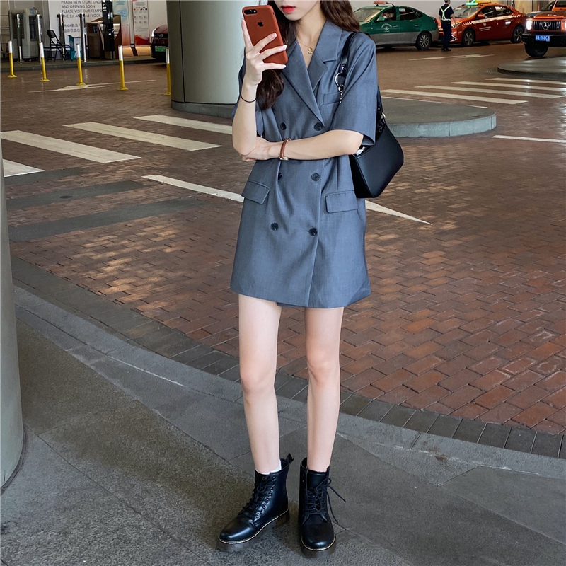 アウター 可愛い 大人女子 チェスターコート ワンピース ミニワンピ グレー カジュアル 韓国ファッション 539 Sweetly