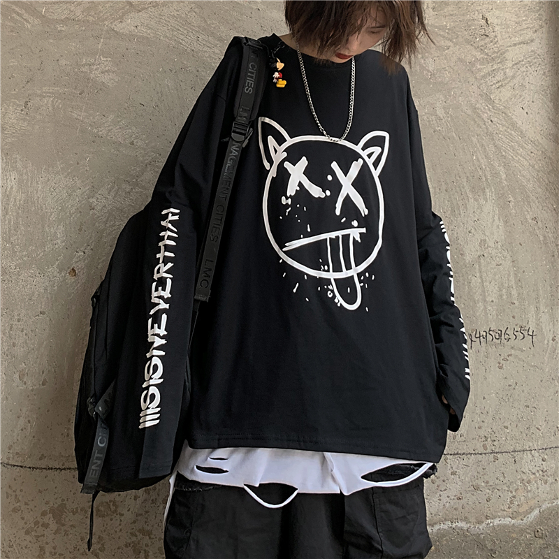 トップス プリントストリート系怪しい顔tシャツ Teenerstyle