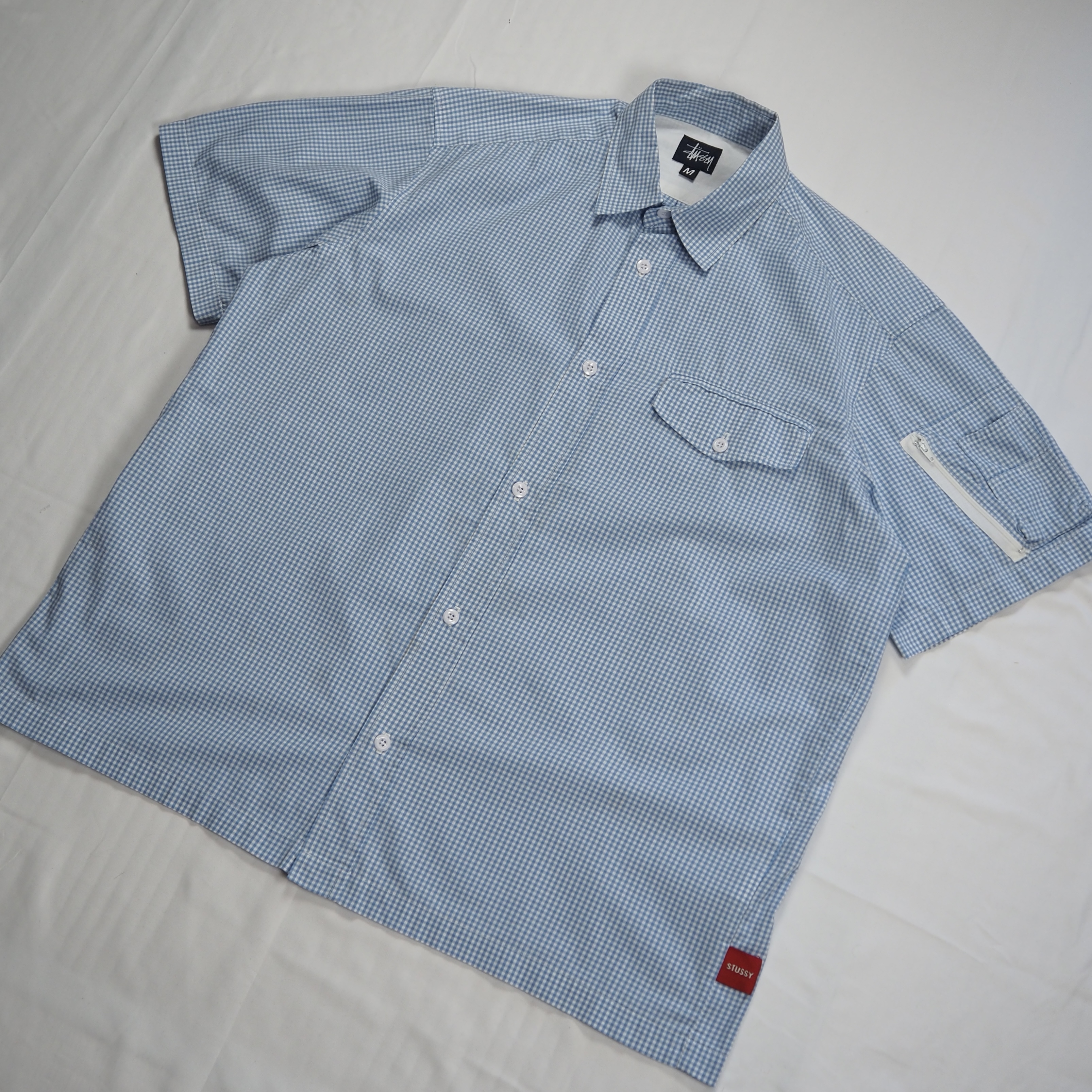 90’s OLD STUSSY 紺タグ 半袖シャツ ライトブルー Mサイズ の画像 2