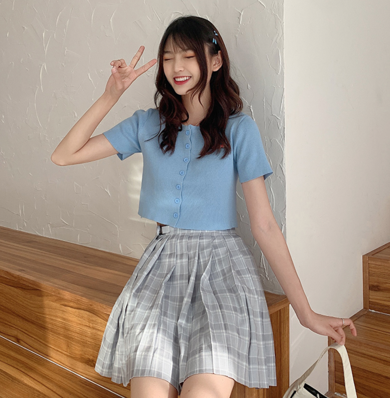 チェック柄プリーツスカート ハイウエスト 韓国風 And It Official チェック柄プリーツスカート ハイウエスト 韓国風 And It Official
