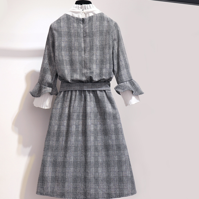 ワンピース ロングワンピース ロングシャツワンピース シャツワンピースロング丈 ロングワンピース大きいサイズ ロングワンピース春 ロングワンピース長袖 ワンピースドレス ロングドレス ドッキングワンピース 七分袖 グレンチェック フリル Viento