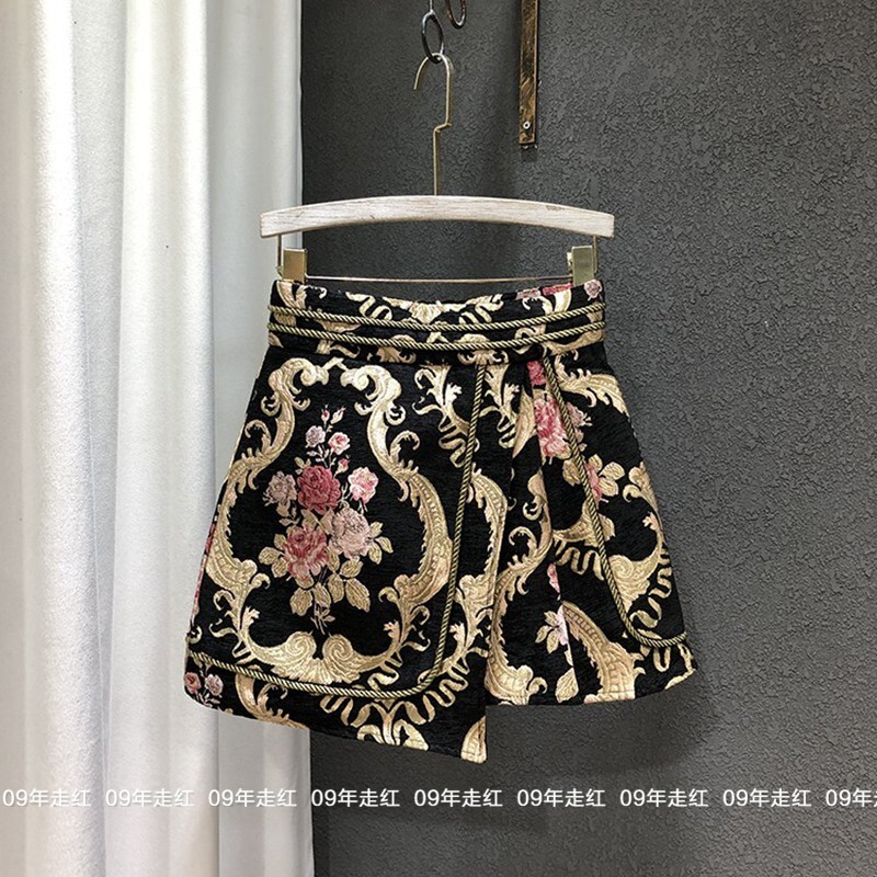花柄ジャカードラップミニスカート ハイウエスト A ラインスカート ミニスカート ジャカードスカート 花柄 キュロット 刺繍 レディース 上品 綺麗. 可愛い a4577