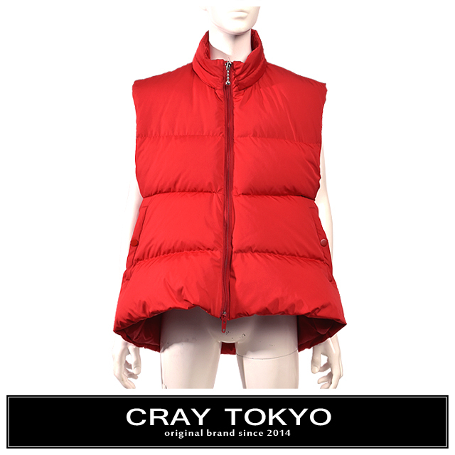 リアルダックダウン オーバーサイズ Cシェイプ ダウンベスト レッド 赤 C Shape Down Vest ストリートスタイル Black Id