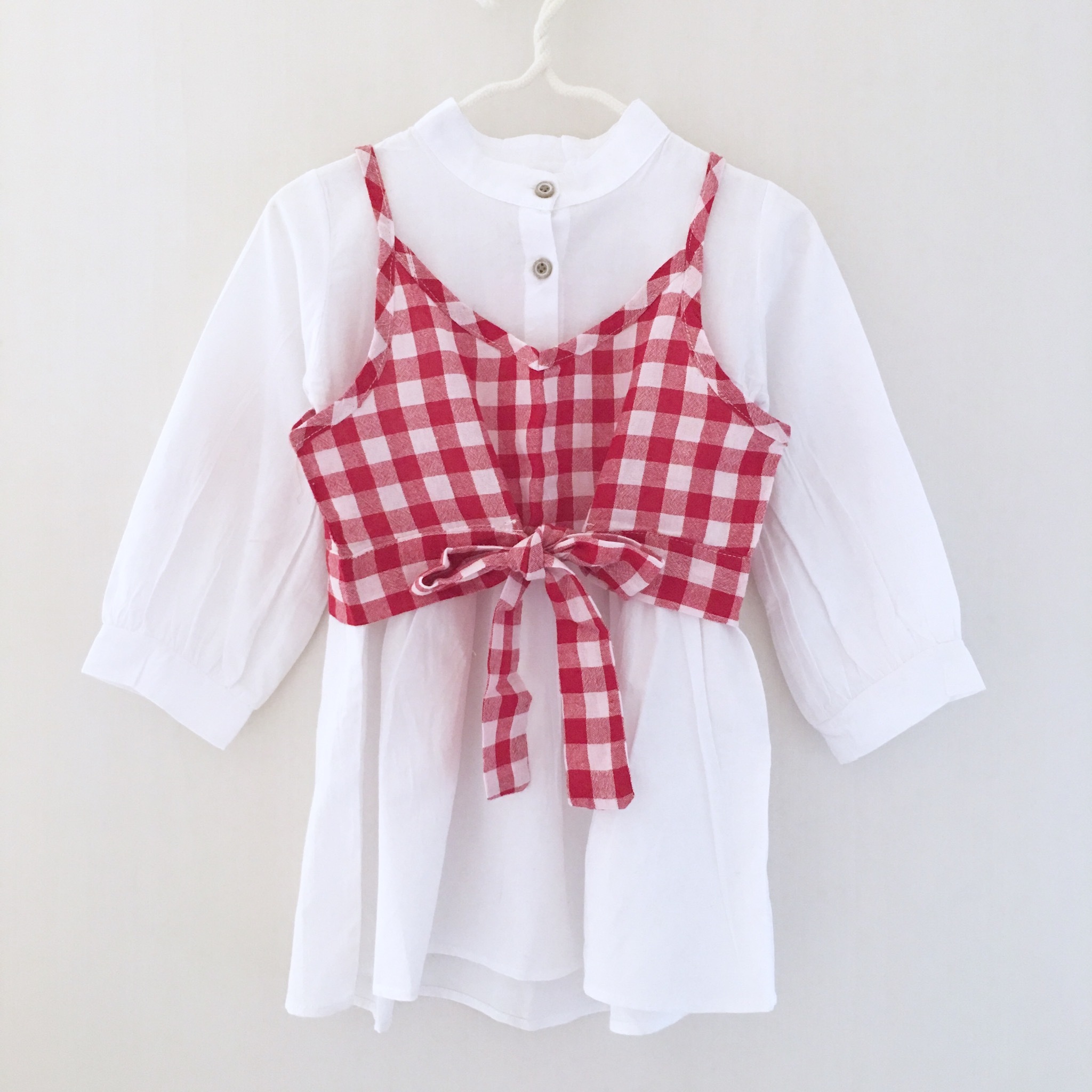 ギンガムレイヤードシャツワンピース レッド 642 こども服のolpemi 海外や韓国子供服ショップ