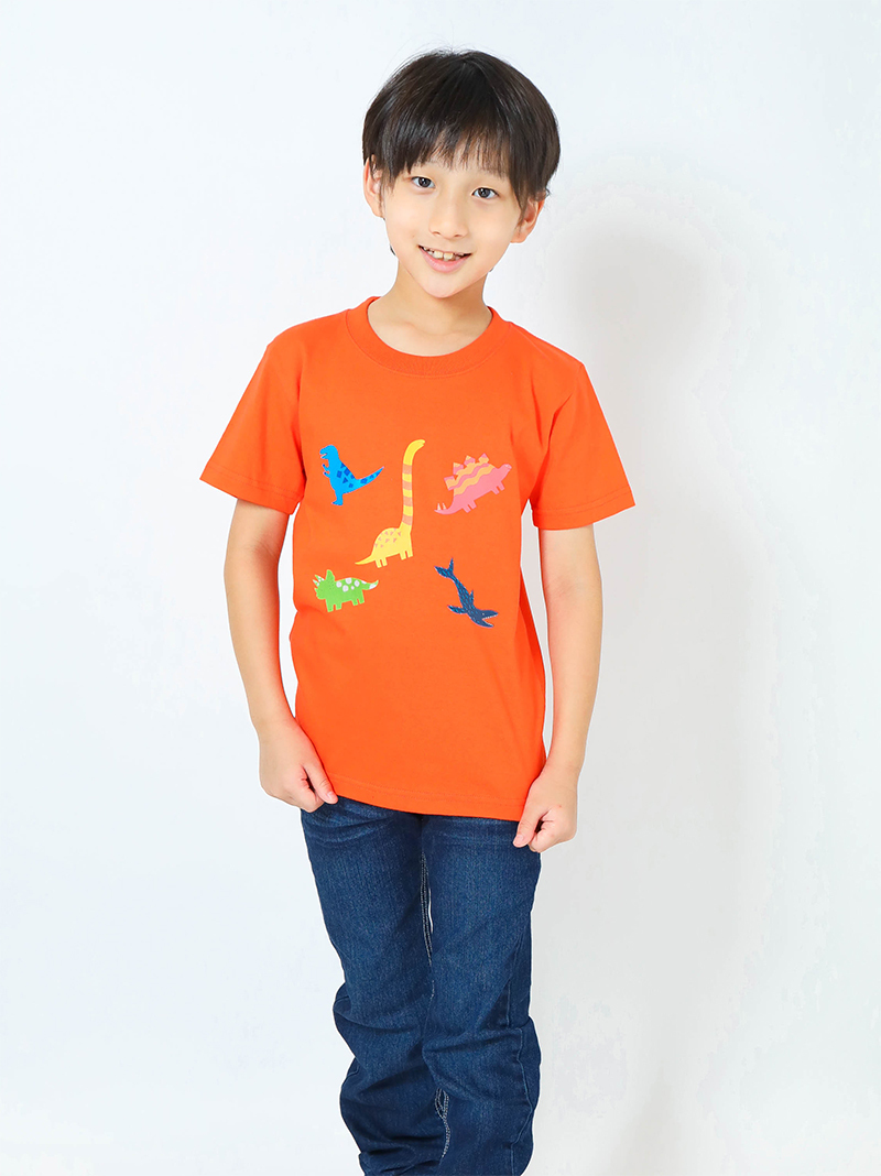 恐竜プリントｔシャツ 子供用 恐竜ミックス カリフォルニアオレンジ Kt As 恐竜グッズ通販ショップ Chamaryu
