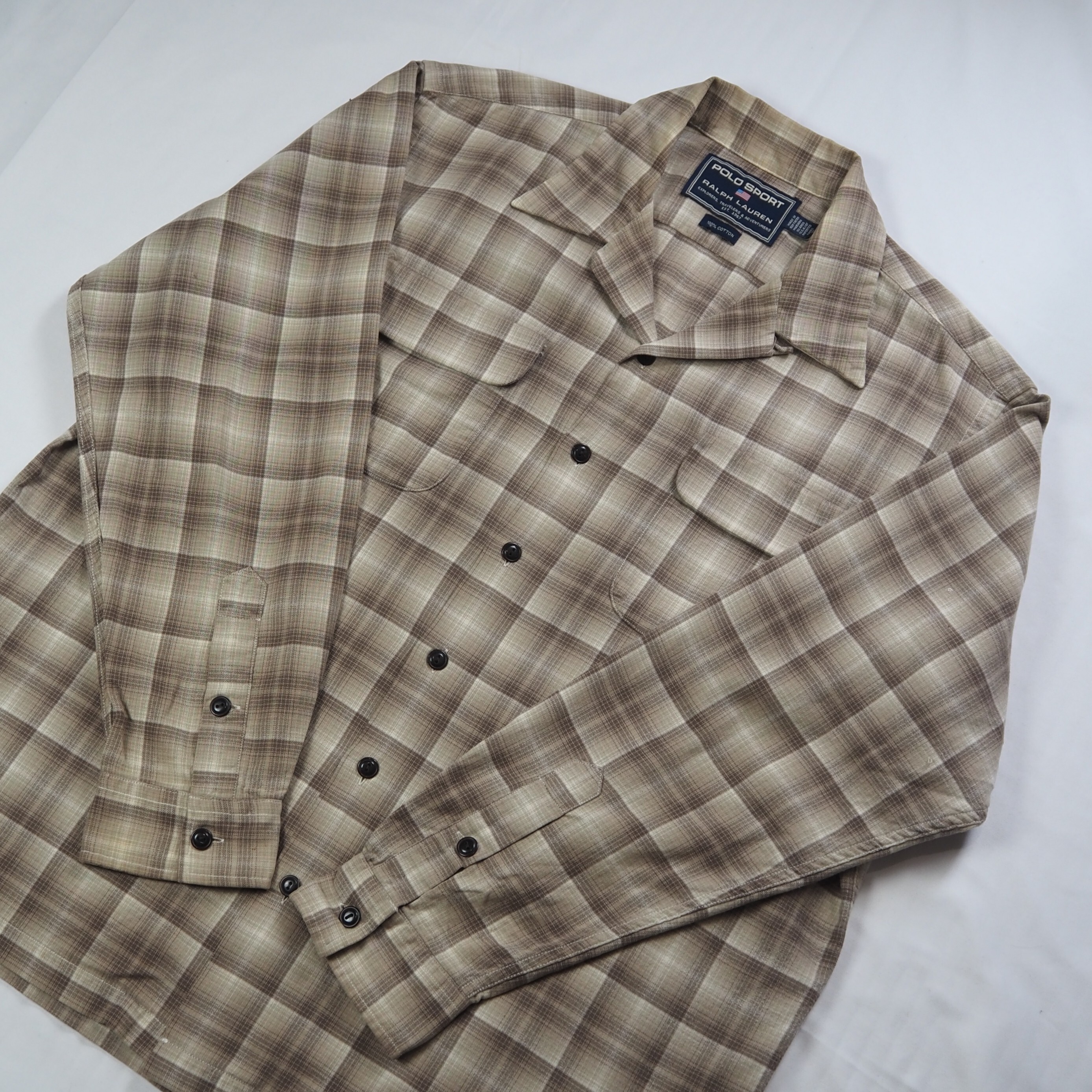 【9/23 20:00入荷】90's POLO Sports シャツ オンブレ ブラウン Lサイズ の画像 10