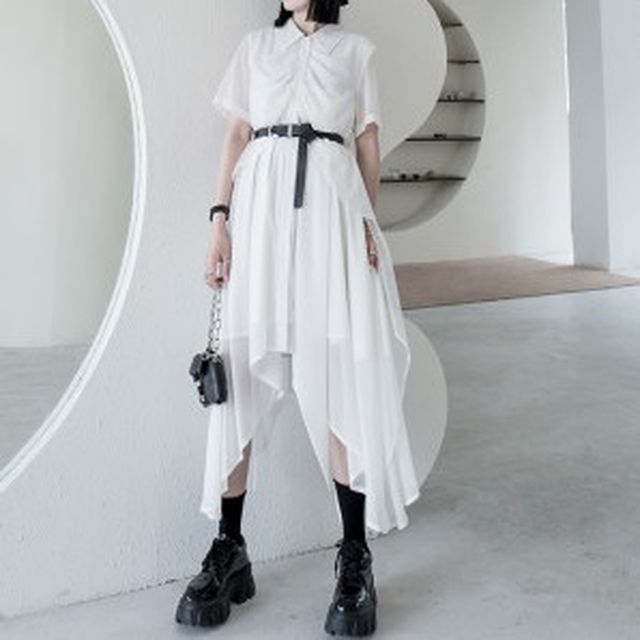 送料無料 ワンピース きれいめ スカート ワンピース シャツワンピース ワンピース アシンメトリーワンピース アシンメトリー 半袖 シャツカラー モ 21年最新海外 Www Songtainews Net