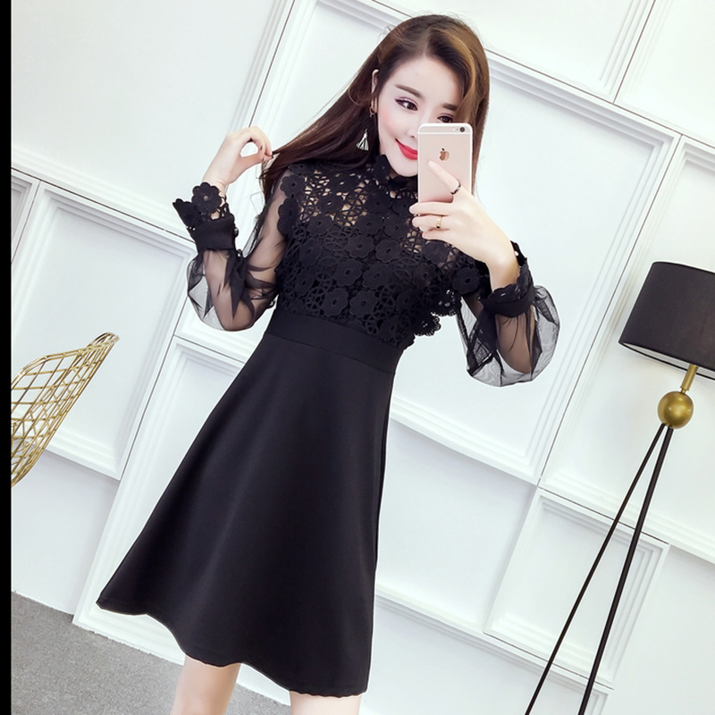 デコルテレースシースルースリーブフレアミニワンピース ホワイト ブルー ブラック Sサイズ Mサイズ Lサイズ パーティドレス 結婚式ドレス 二次会 お呼ばれ フォーマル ワンピース ワンピドレス ２０代 ３０代 ４０代 秋冬新作 演奏会 A0646 Colorful Closet
