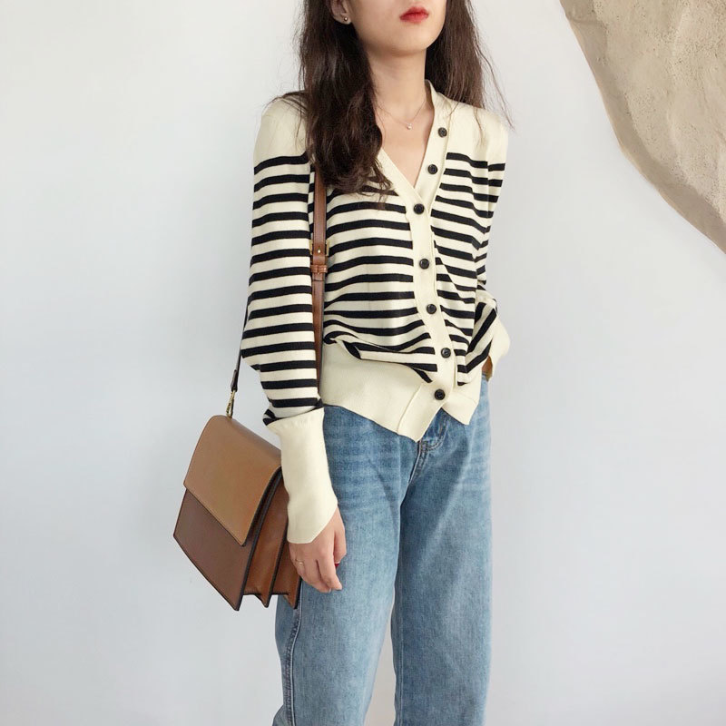 モダンファッションスタイル 最高ボーダー カーディガン レディース