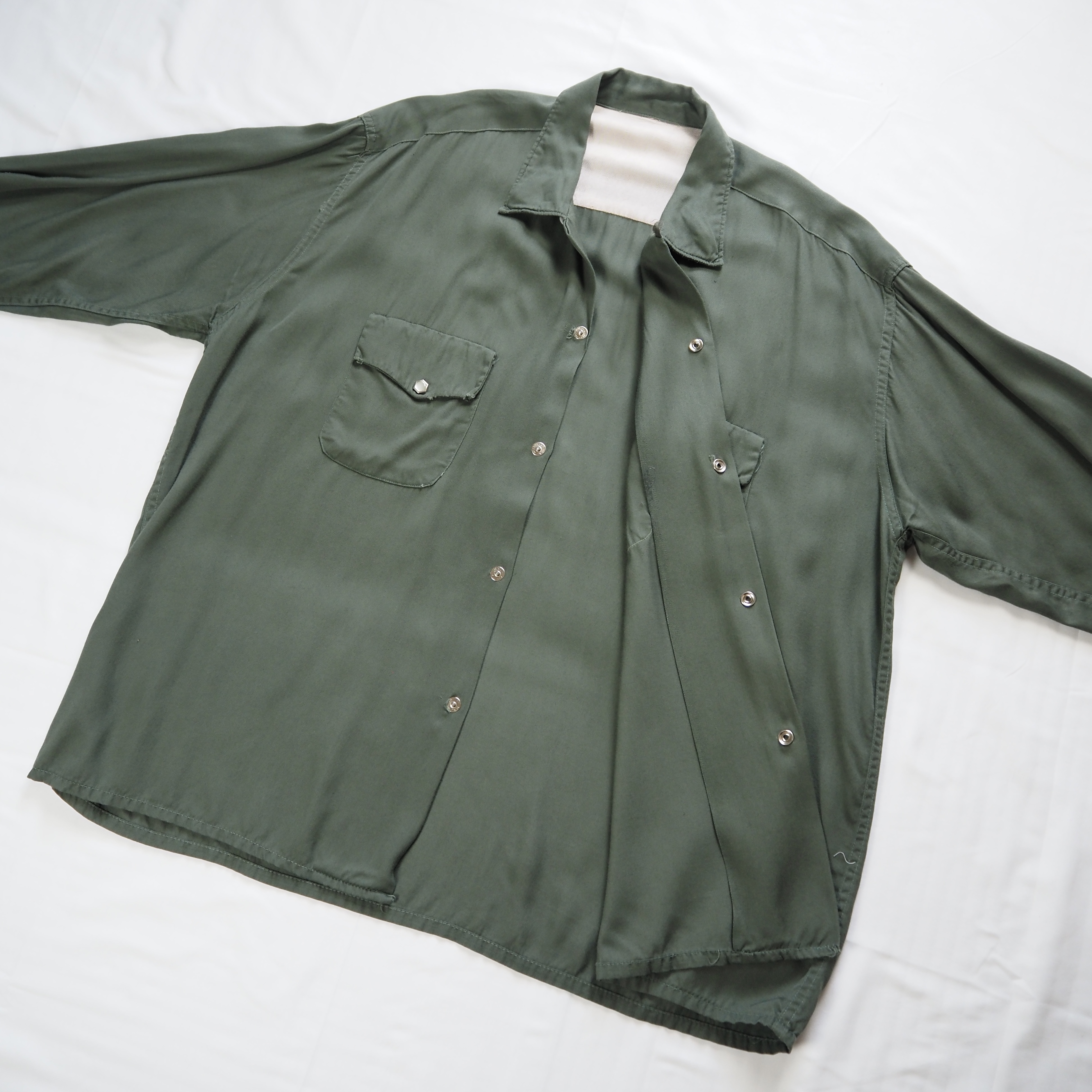 50’s レーヨンシャツ スナップボタン グリーン単色  L-XL程度 の画像 5