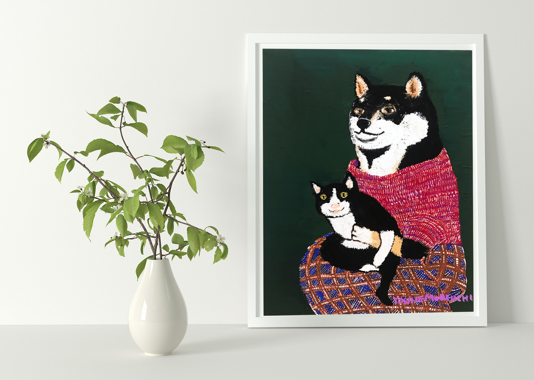 原画 黒柴さんと黒猫さん Dear Kuroshiba And Kuroneko Yoshie Moriuchi