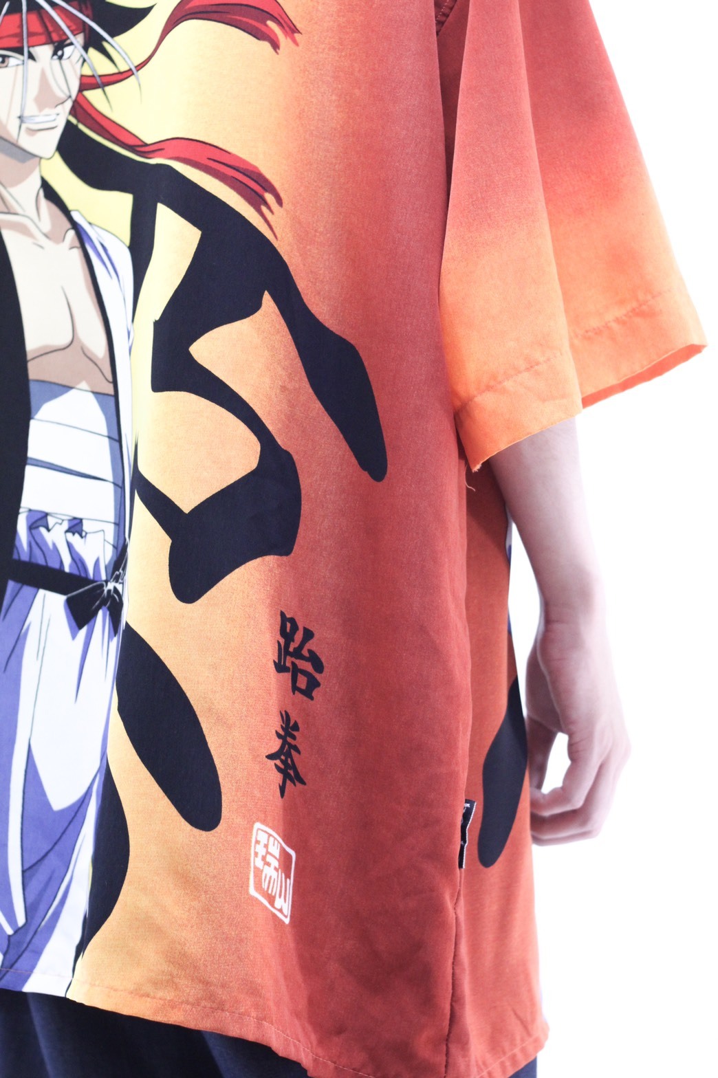90 S るろうに剣心 相楽左之助 Print Open Collar Shirt Volar