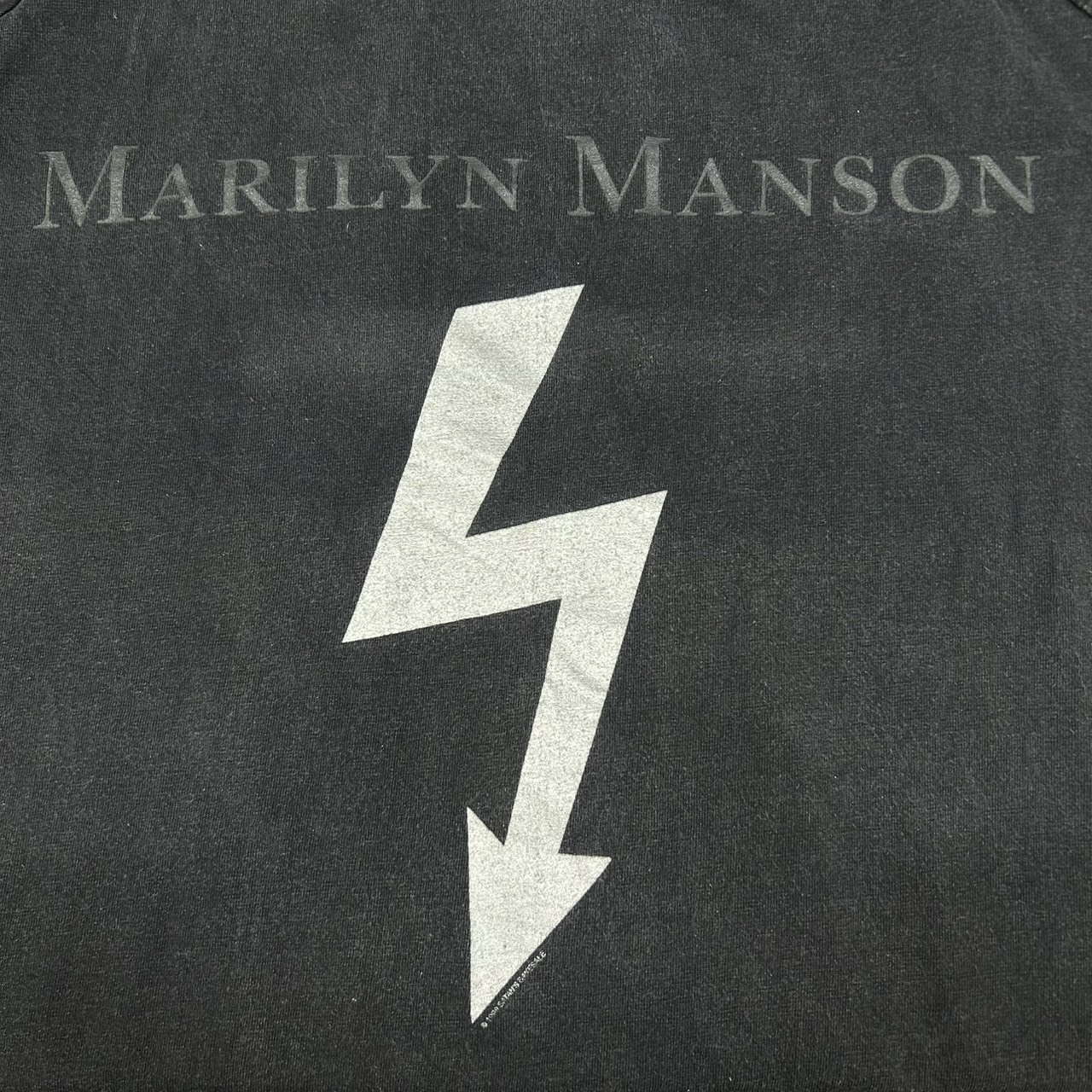 MARILYN MANSON Raglan T-Shirt Black XL Boxy Fit Stripe Sleeve の画像 5