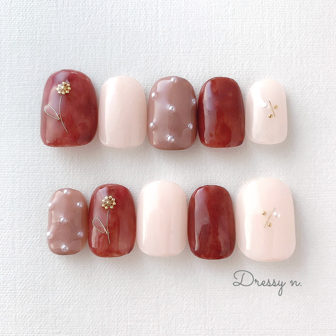 秋カラー マーブルネイル Dressy N ネイルチップ つけ爪 専門店