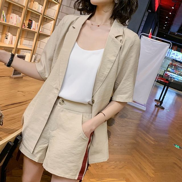 セットアップ レディース 春夏 スリーピース スーツセットアップ テーラードカラー ショートパンツ マスキュリンスタイル フェミニン 大人カジュアル レイヤード Su 0117 Y Happy Orurea ハッピーオルレア