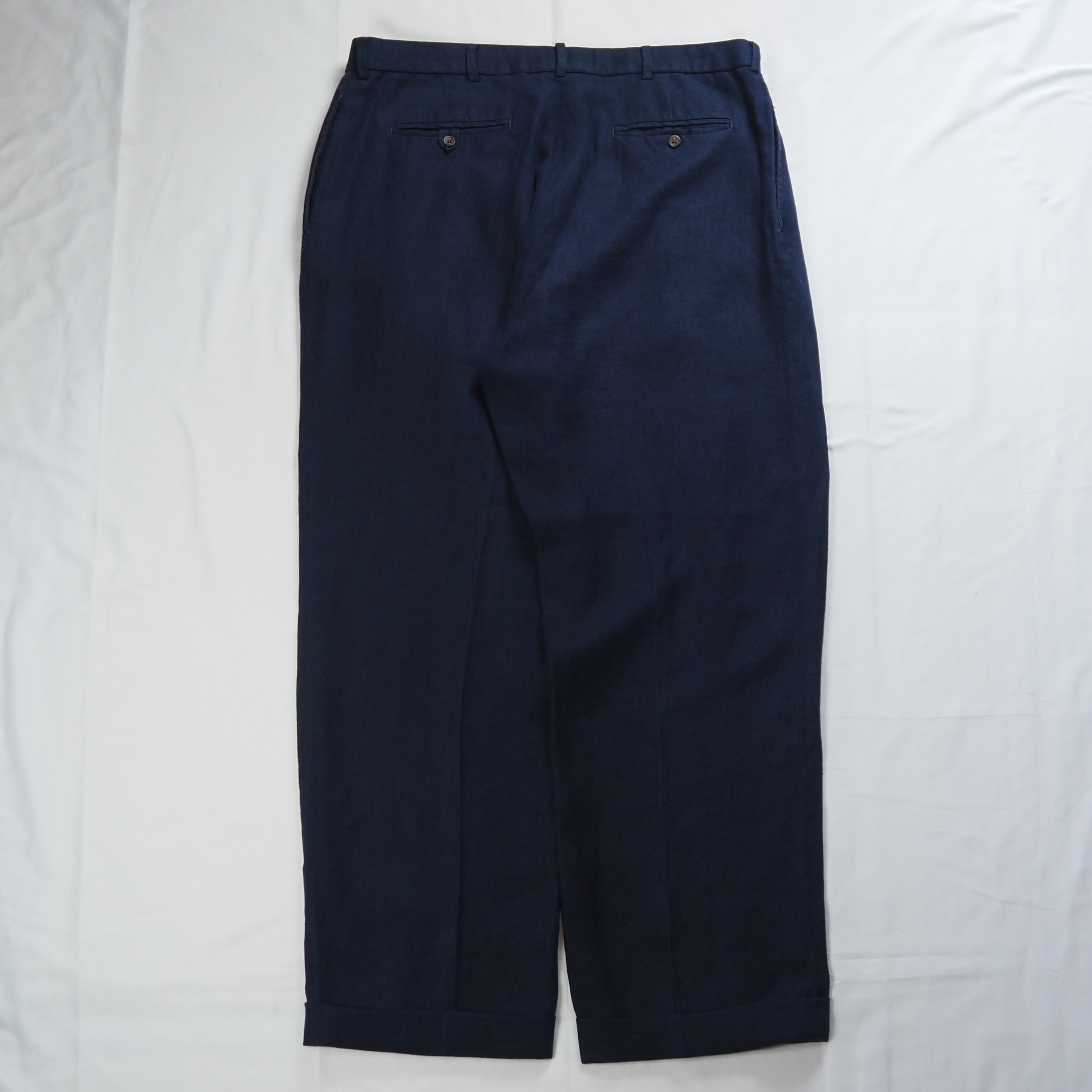 90's Ralph Lauren 100%リネンパンツ ネイビー 38×30 の画像 11