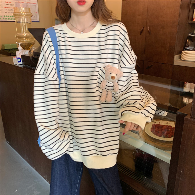 レディース クマさんビッグボーダートレーナー 韓国ファッション通販 Nosweat