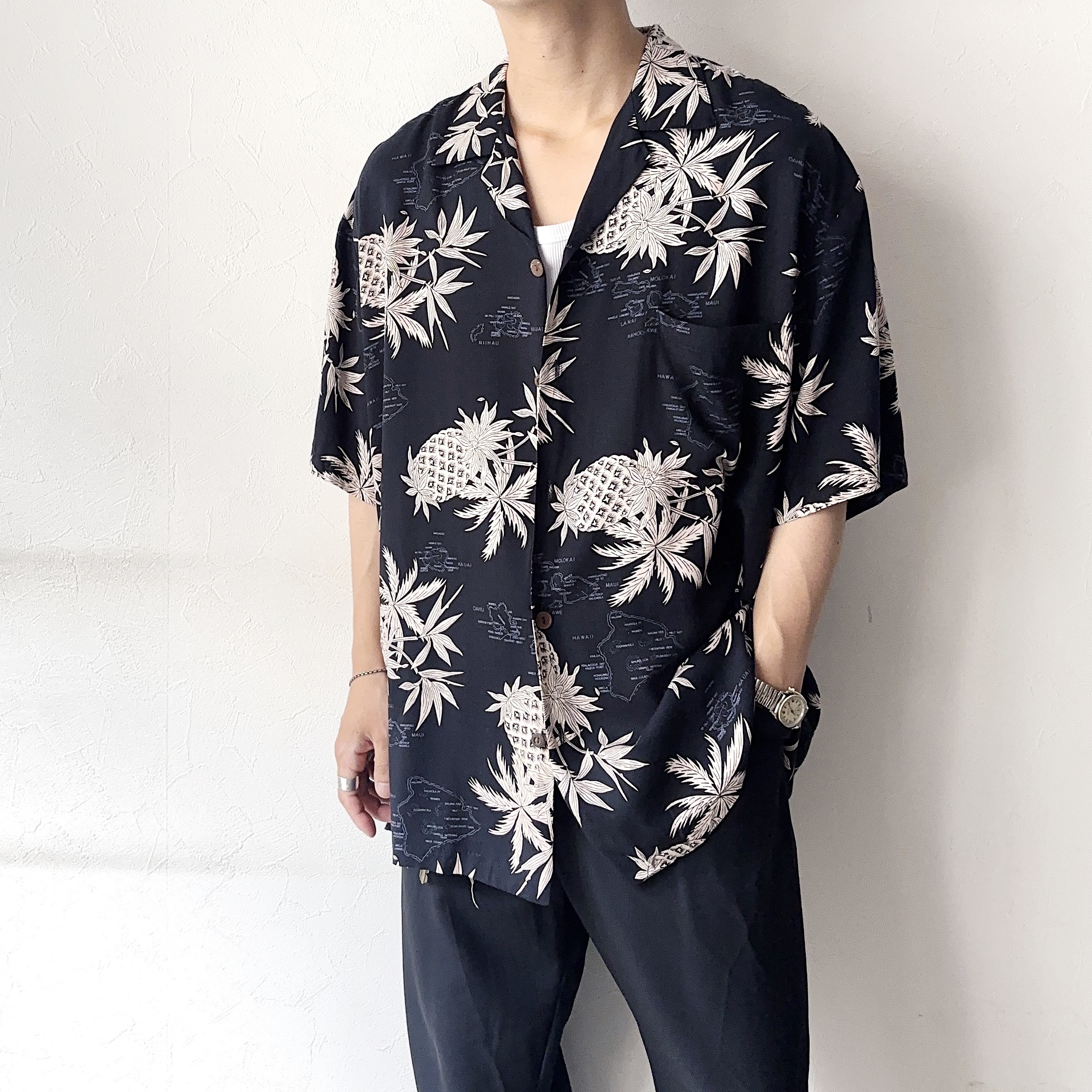 Vintage 90〜00's【TWO PALMS】Short Sleeve Rayon Hawaiian Shirt の画像 3
