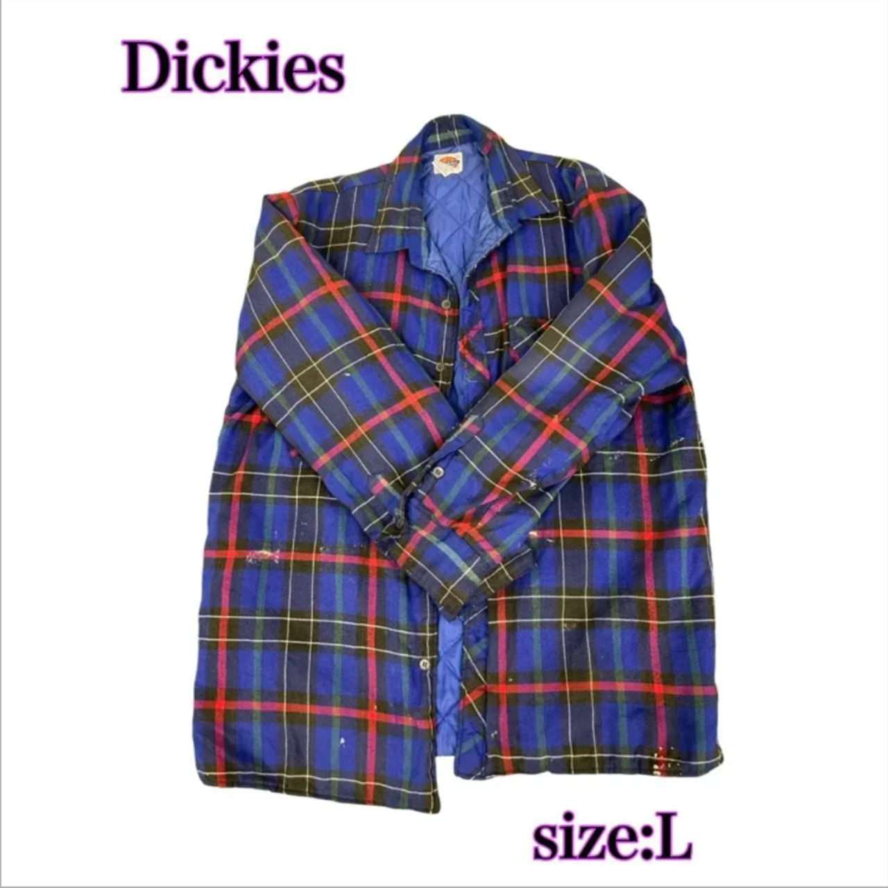 80s Dickiesディッキーズ チェックシャツ ネイビーフェード L