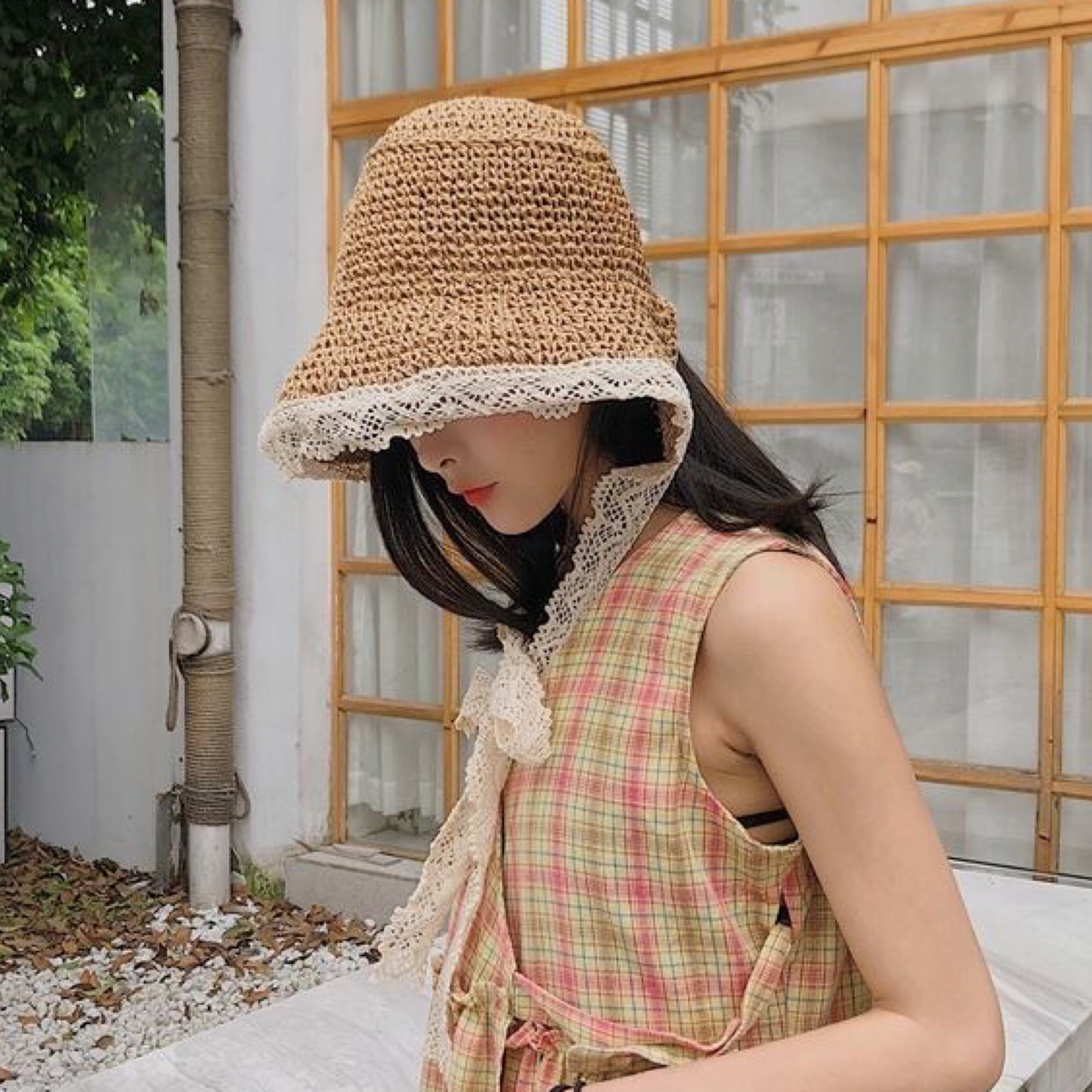 スウィートガーリー レース顎ひも付き麦わら帽子 C09 Retro N