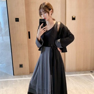 純正購入 セットアップ レディース カジュアル きれいめ おしゃれ 春 春秋 ワンピースセット ミモレ丈 ひざ下丈 ワンピース ワンピ ドレス チュール ノースリーブ リボン ブラック 黒 グレー 大きいサイズ オンラインストア正規品 Ssl Daikyogo Or Jp