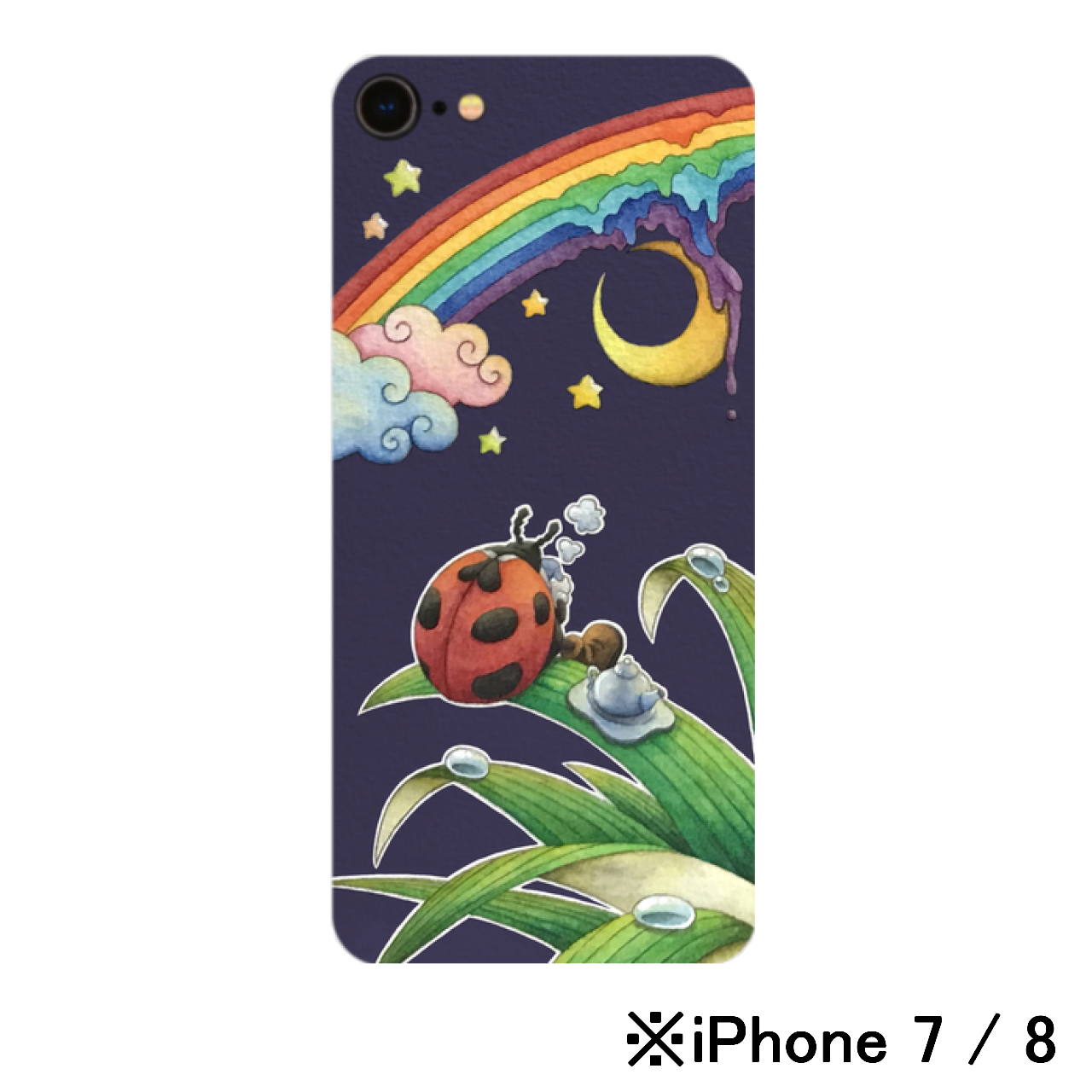Iphone 強化ガラス仕上げケース Rainbow At Night Iphoneケース スマホケース 夜空 虹 てんとう虫 かわいい カラフル イラスト サイシキユウギ