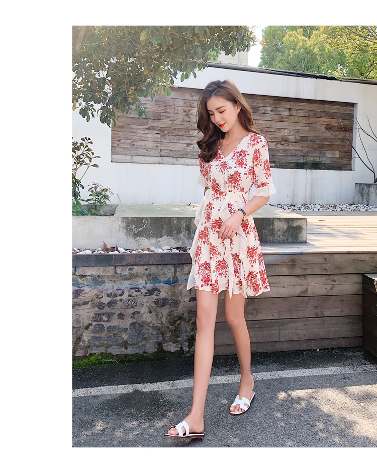 オススメ 新作 夏 ワンピース Vネック 花柄 フラワー レトロ ガーリー 可愛い 綺麗め フェミニン ミニ丈 フリル 春 夏 Ladys Paradise