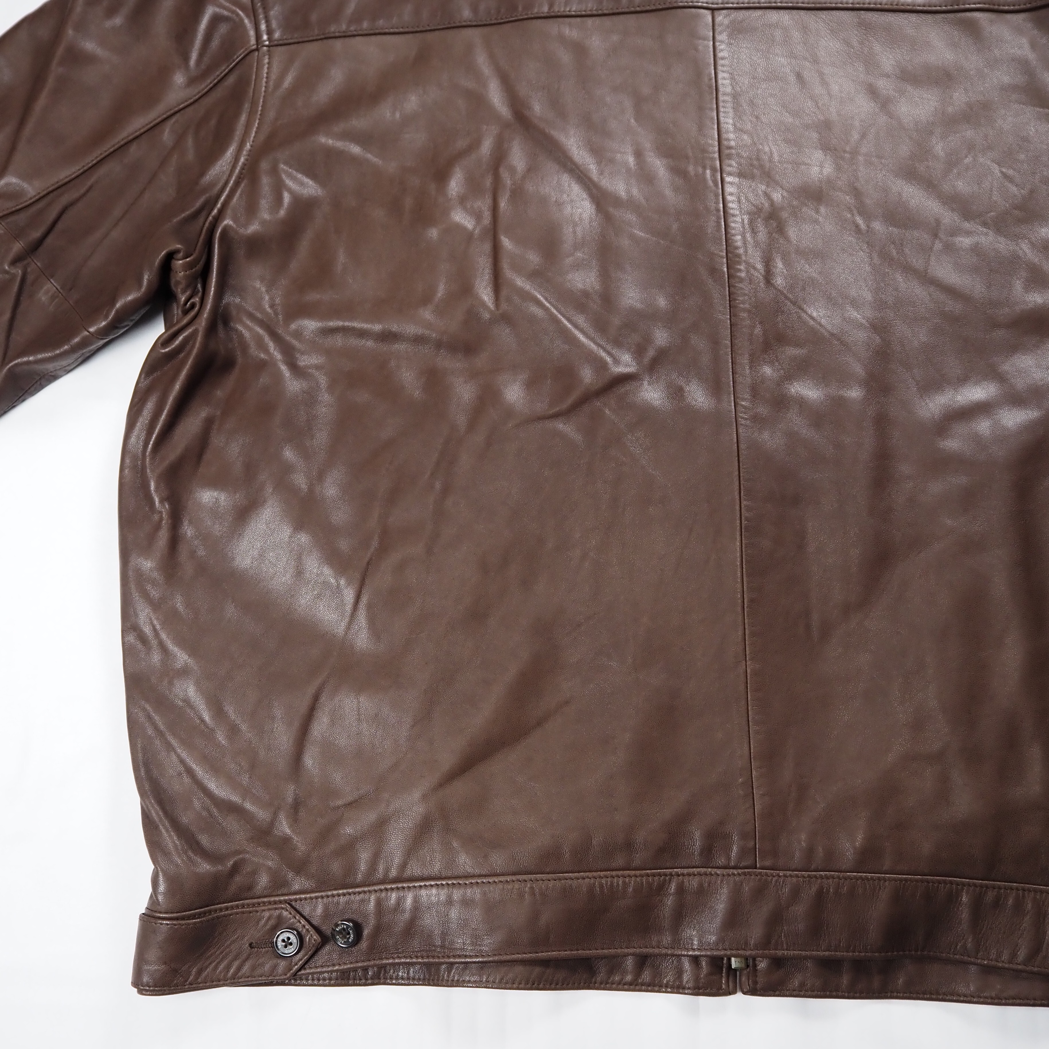 【9/23 20:00入荷】90's Ralph Lauren ラムレザージャケット XXL ブラウン の画像 16