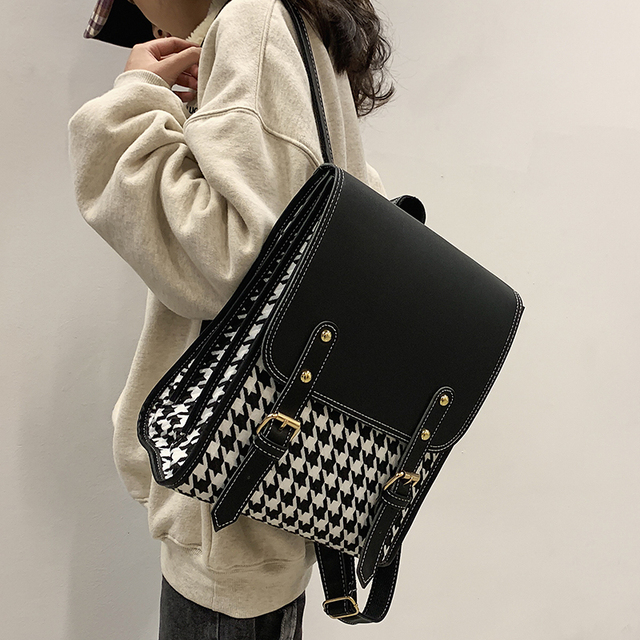 118 レディースファッション 2wayバッグ リュックサック ランドセル ショルダーバッグ 千鳥柄 キャンパスバッグ 2色 新作 More Lluze モア ルーゼ