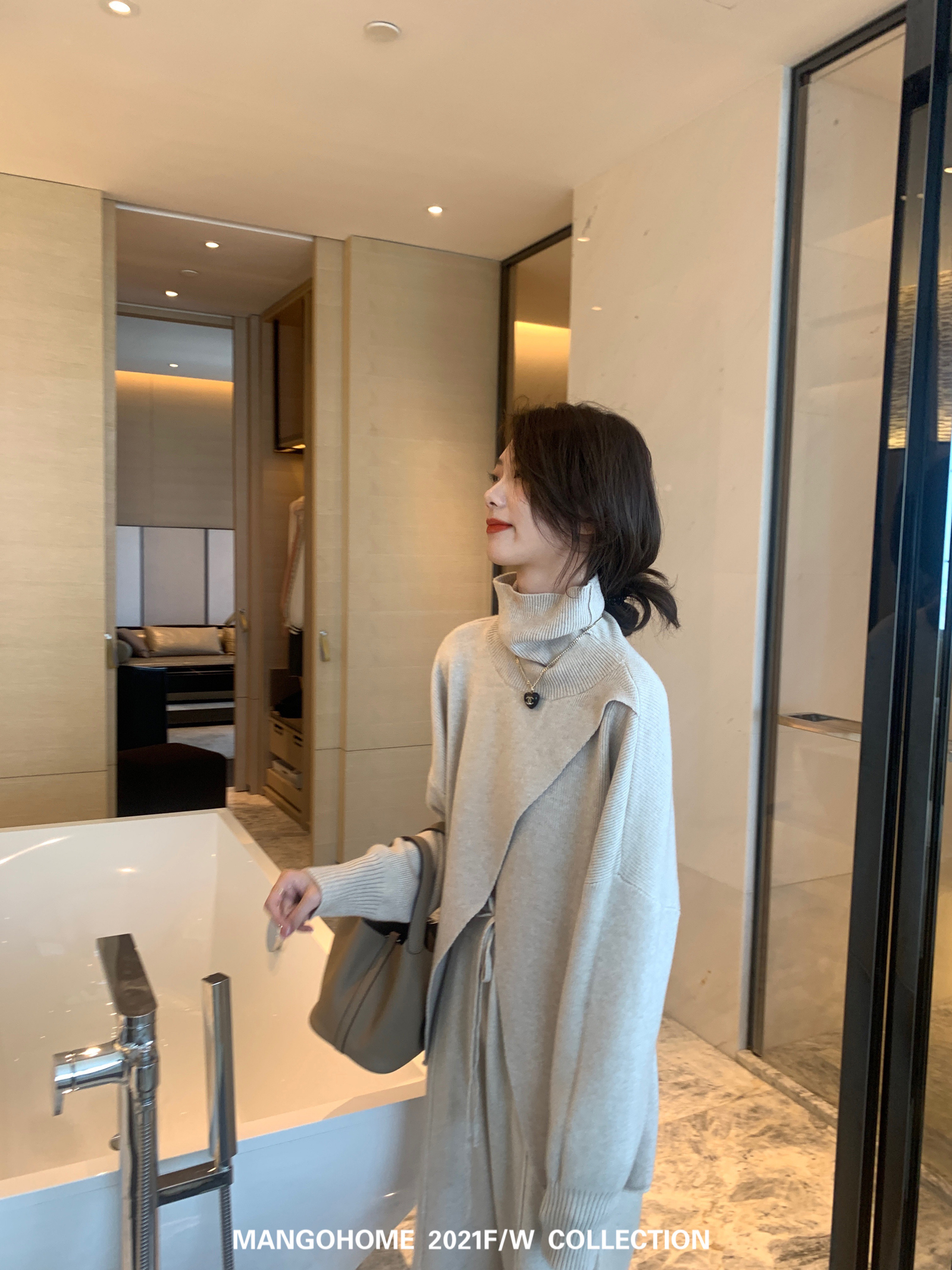 【セットアップ】カシミアハイネックニット＋ニットパンツ ニットアップ ツーピース 上下アップ ニット セーター ワイドパンツ レディース ゆったり 上品 a4044