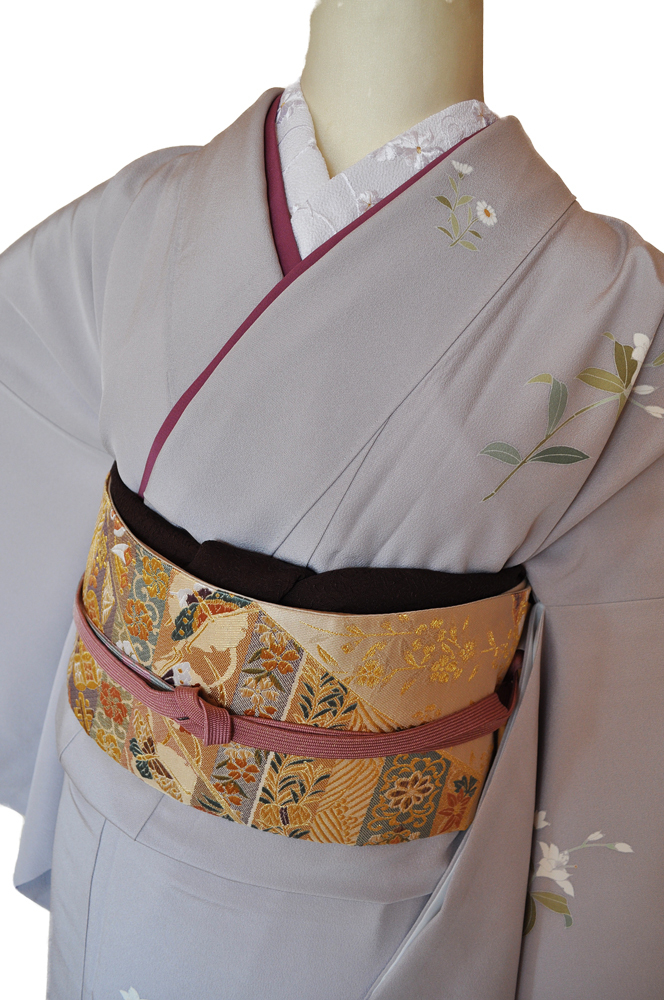 ワイドサイズ(トール&ワイド)■訪問着レンタル■薄グレー地に石楠花huwide6〔往復送料無料〕 - 画像3