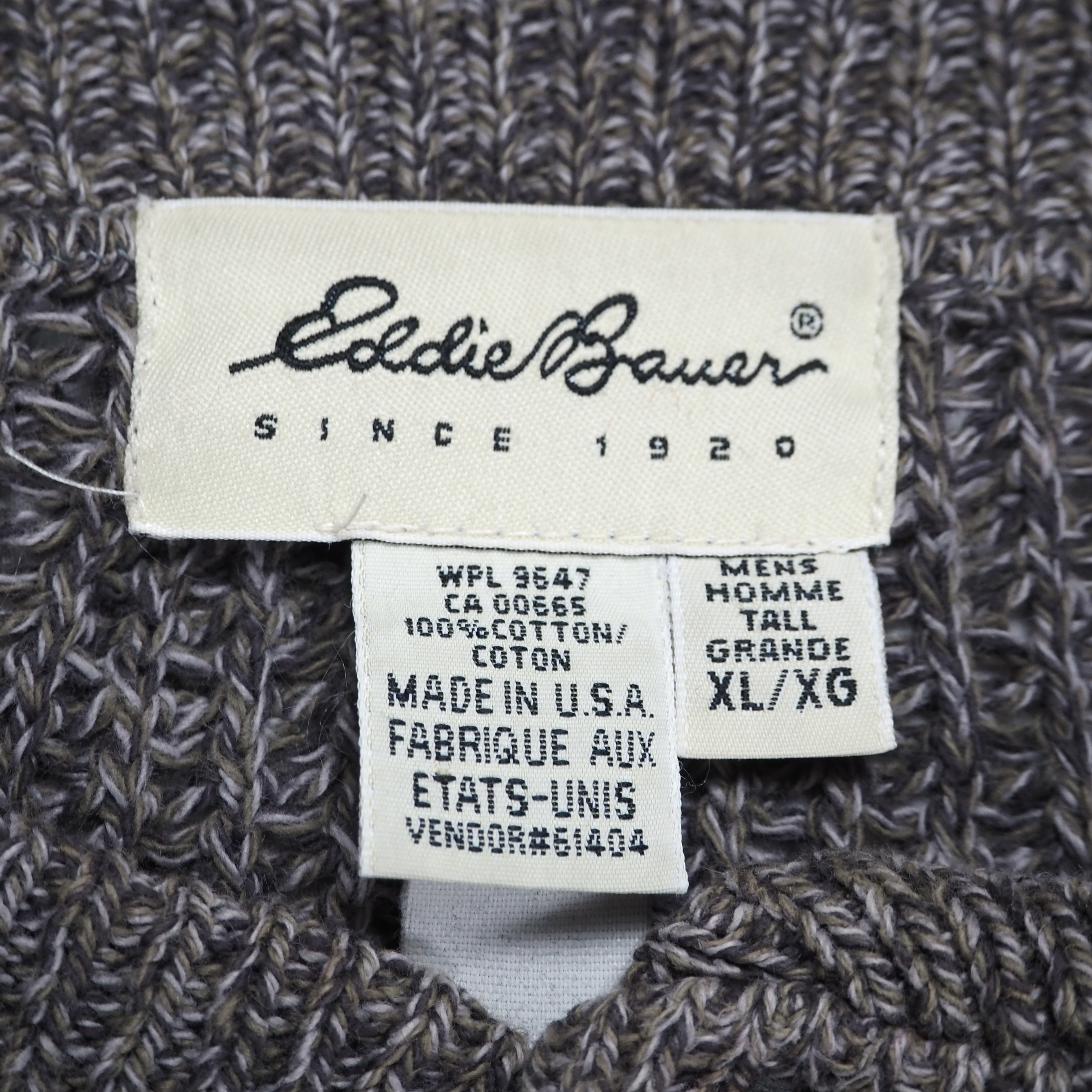 90’s Eddie Bauer コットンニット ジープセーター XL グレー アメリカ製 の画像 7