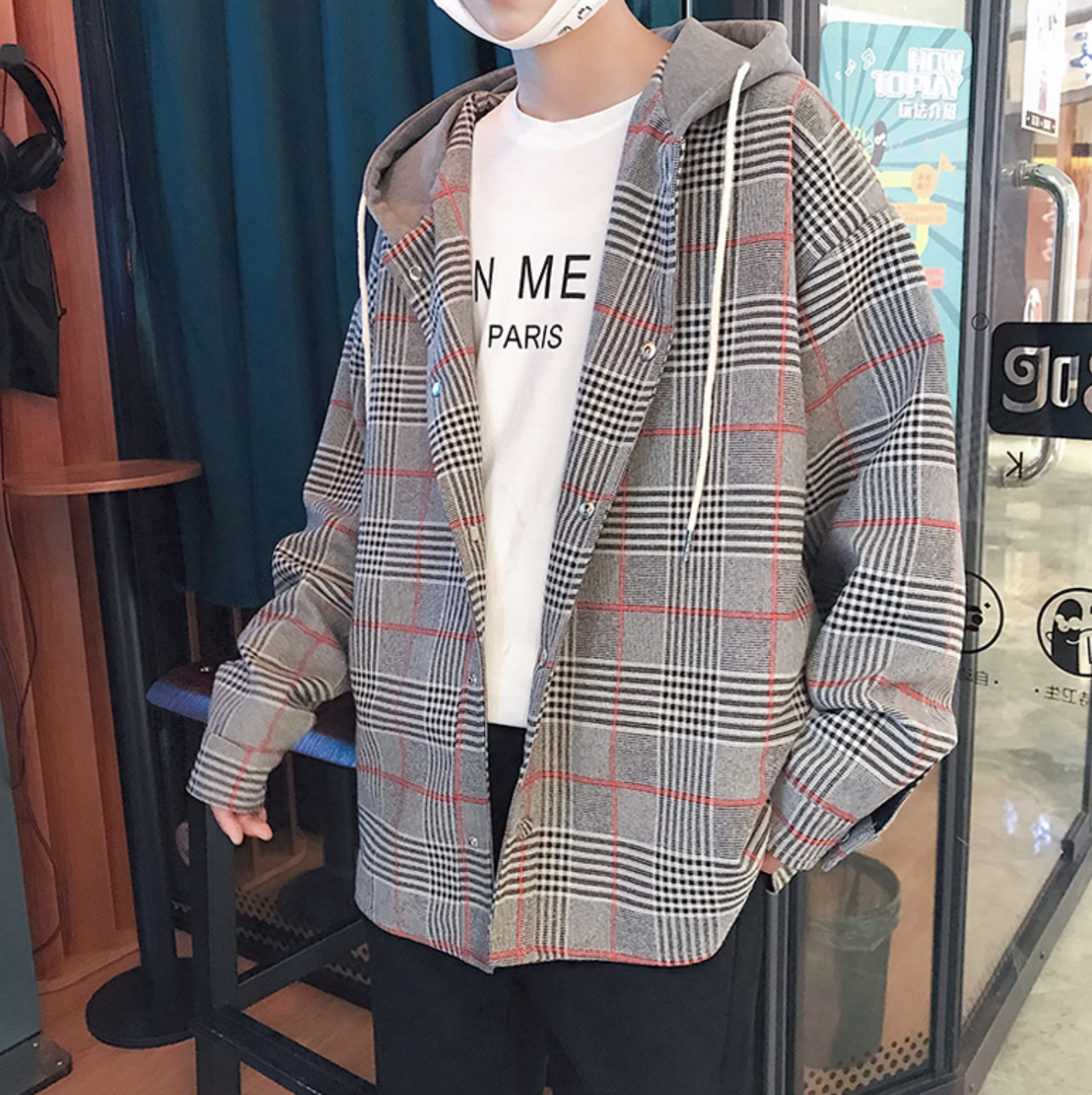 メンズ ファッション チェック柄パーカー 韓国 古着 ストリート E Vole メンズ ファッション チェック柄パーカー 韓国 古着 ストリート E Vole
