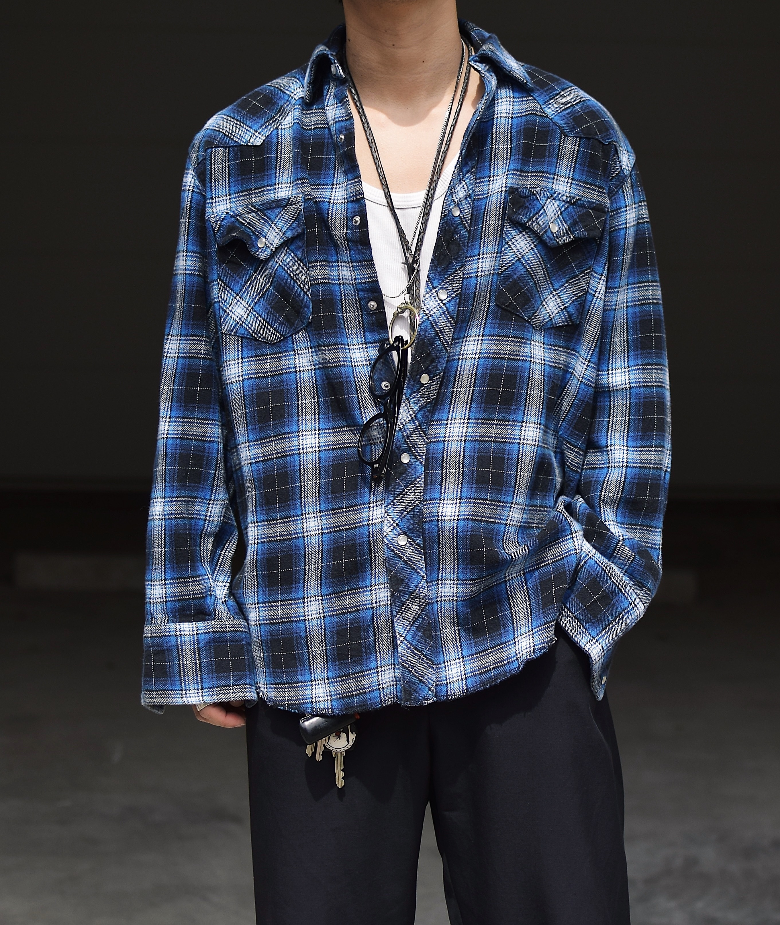 Vintage 90's【Wrangler】Ombre Check Western Shirt の画像 3